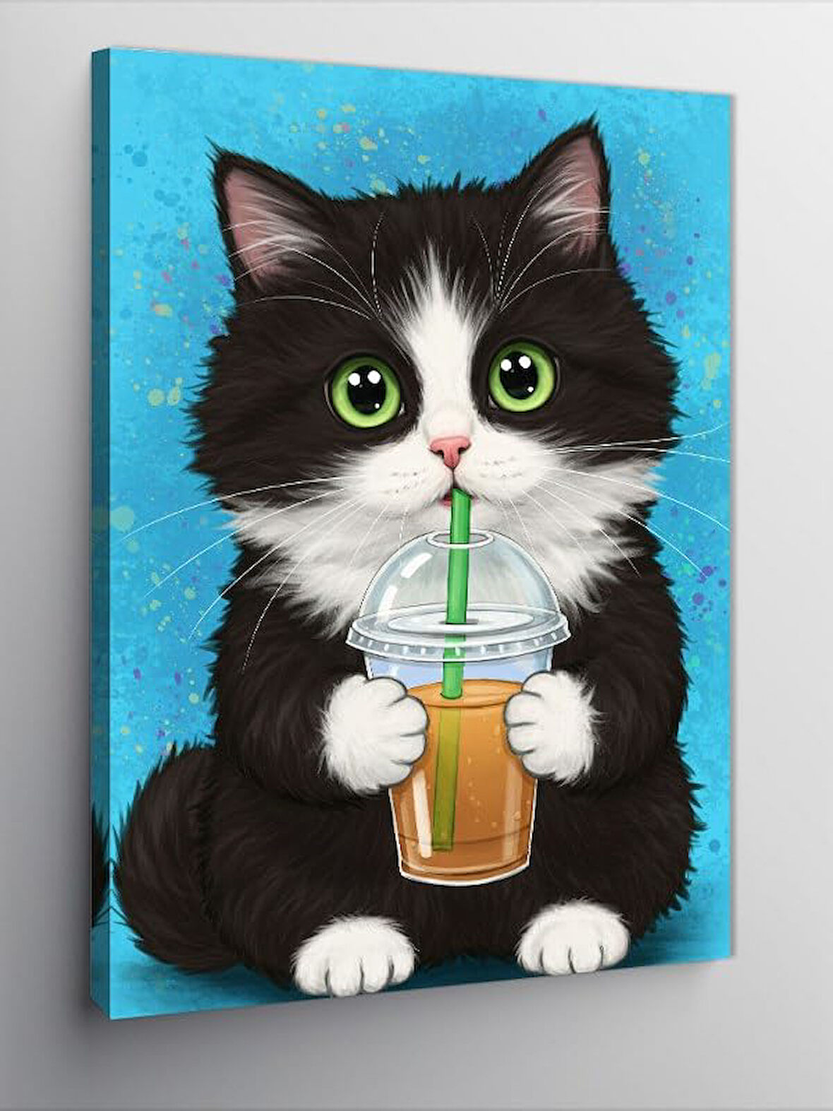 Kanvas Tablo Limonata İçen Kedi, 50 x 70