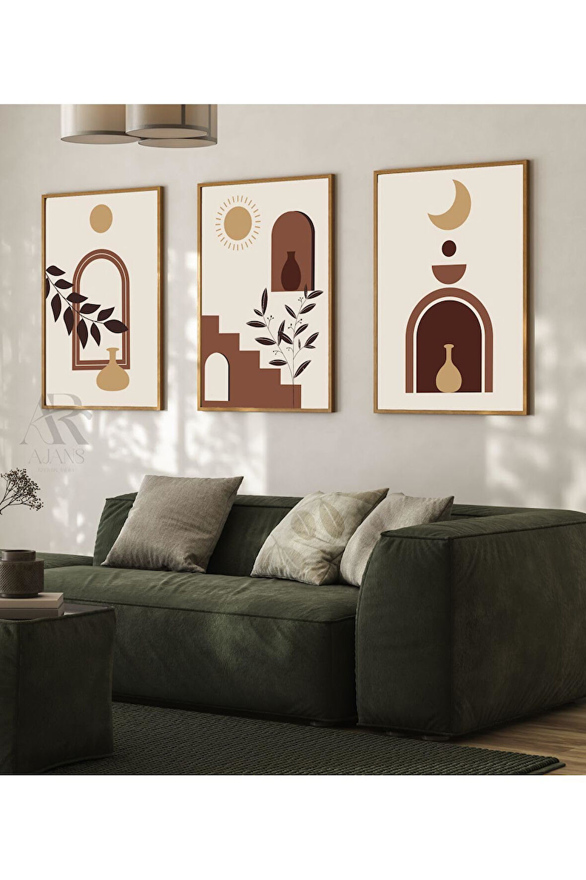 Kanvas Tablo Güneşin Izinde Soyut Çerçeve Görünümlü 3'Lü Mdf Tablo 40 X 60