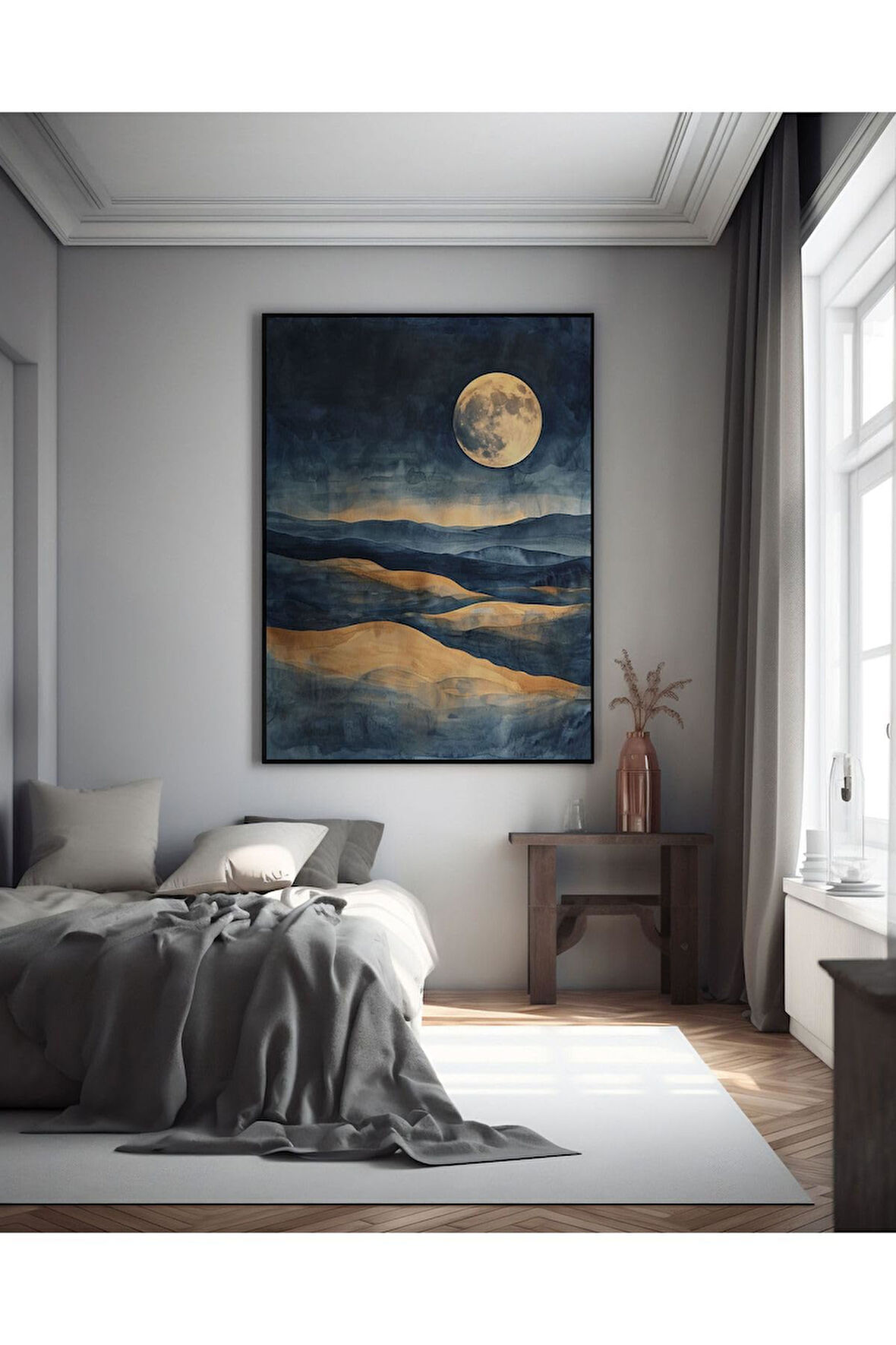 Kanvas Tablo Dağların Üzerinde Ay Gösterişi Dekoratif Kanvas Tablo 50 X 70
