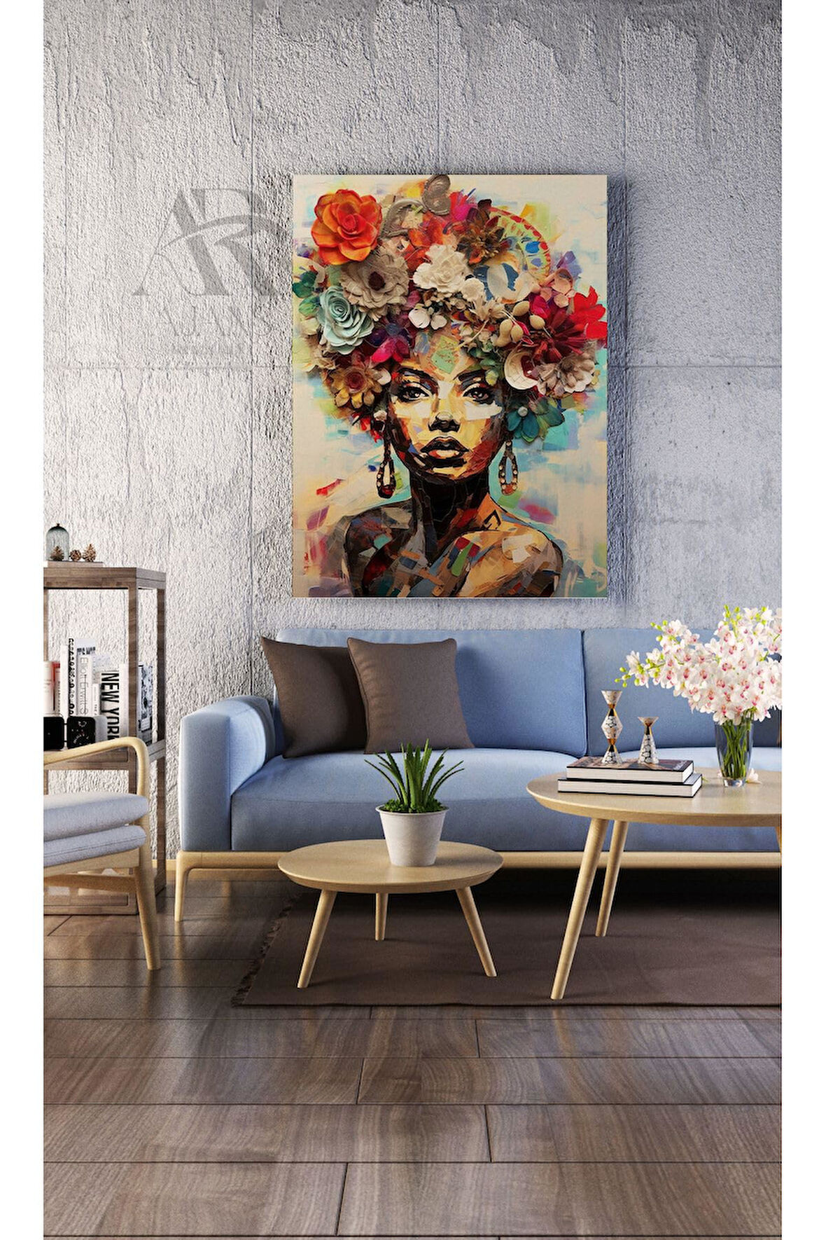 Kanvas Tablo Çiçek Kafalı Kadın Dekoratif Kanvas Tablo 35 X 50
