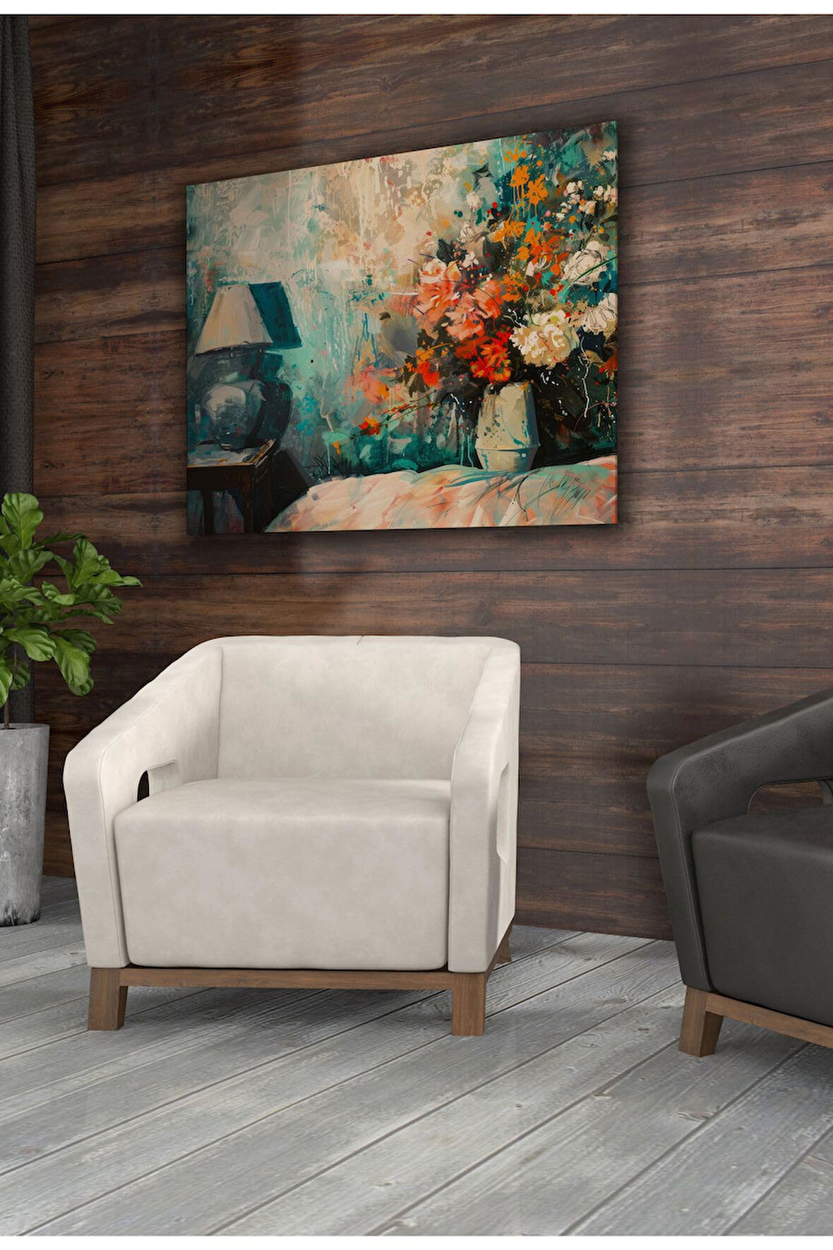 Kanvas Tablo Vazoda Renkli Turuncu Çiçekler Dekoratif Kanvas Tablo 30 X 40