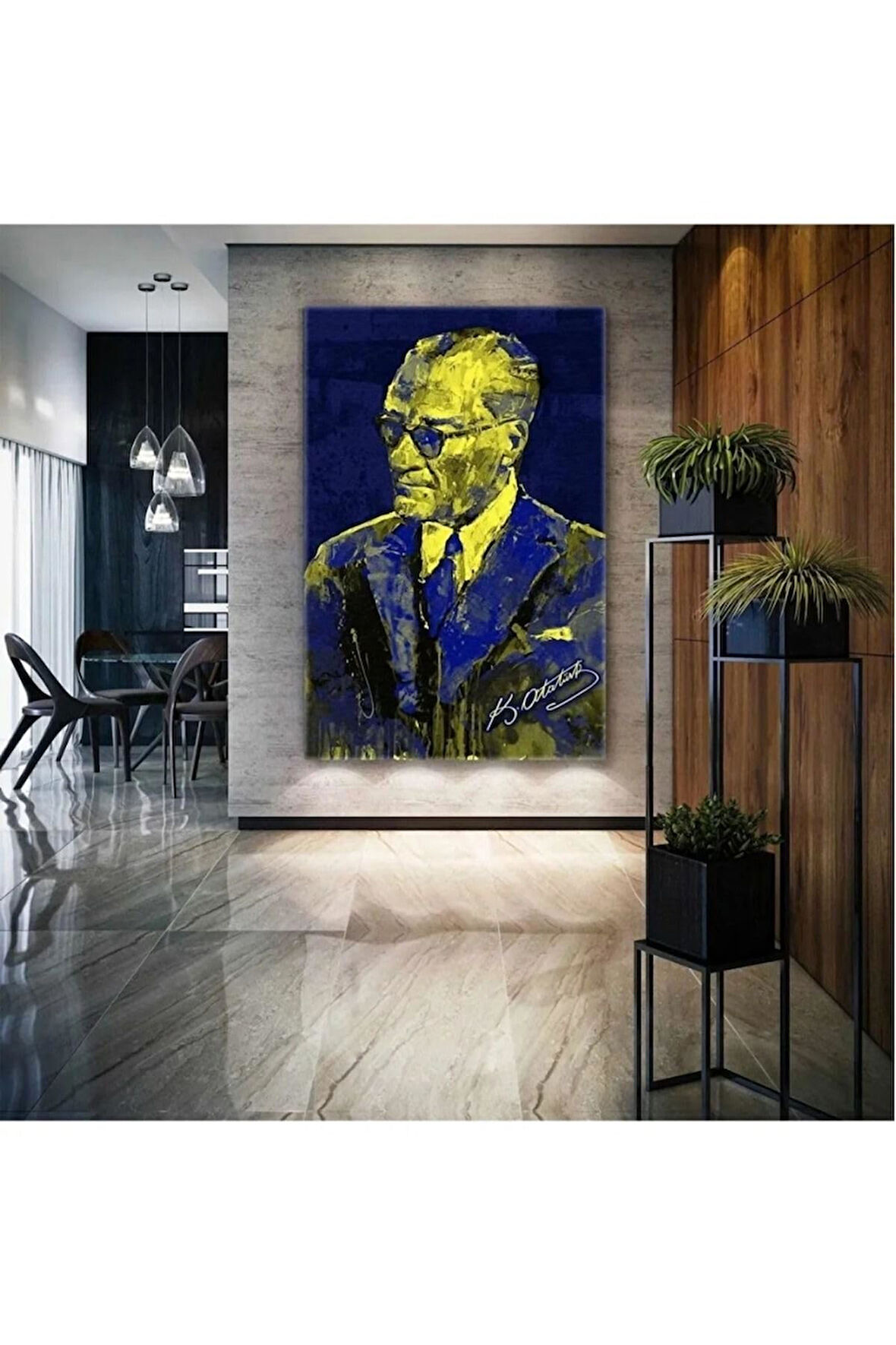 Kanvas Tablo Mustafa Kemal Atatürk Imzası Sarı Ve Lacivert Kanvas Tablo 20 X 30