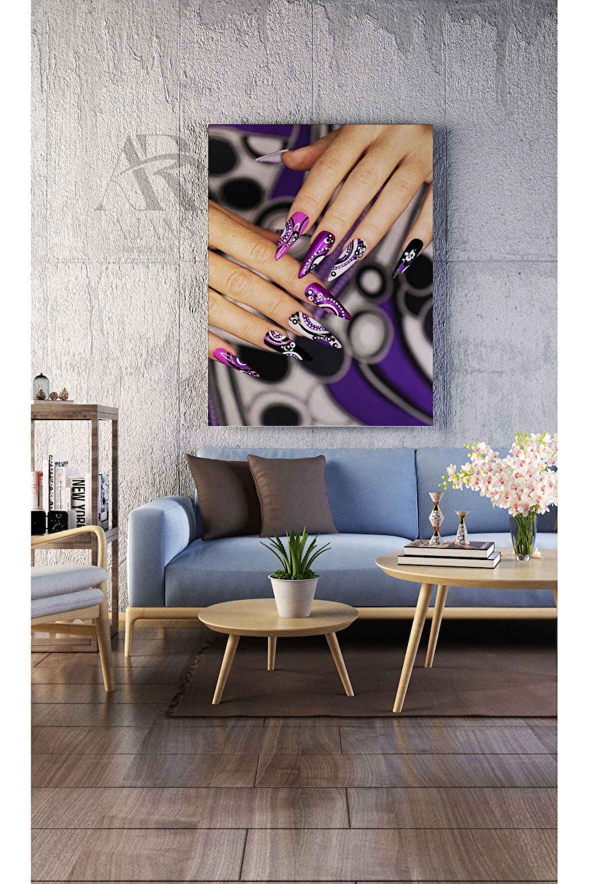 Kanvas Tablo Renkli Tırnaklar Mor Ojeli Dekoratif Salon Kuför Kanvas Tablo 35 X 50