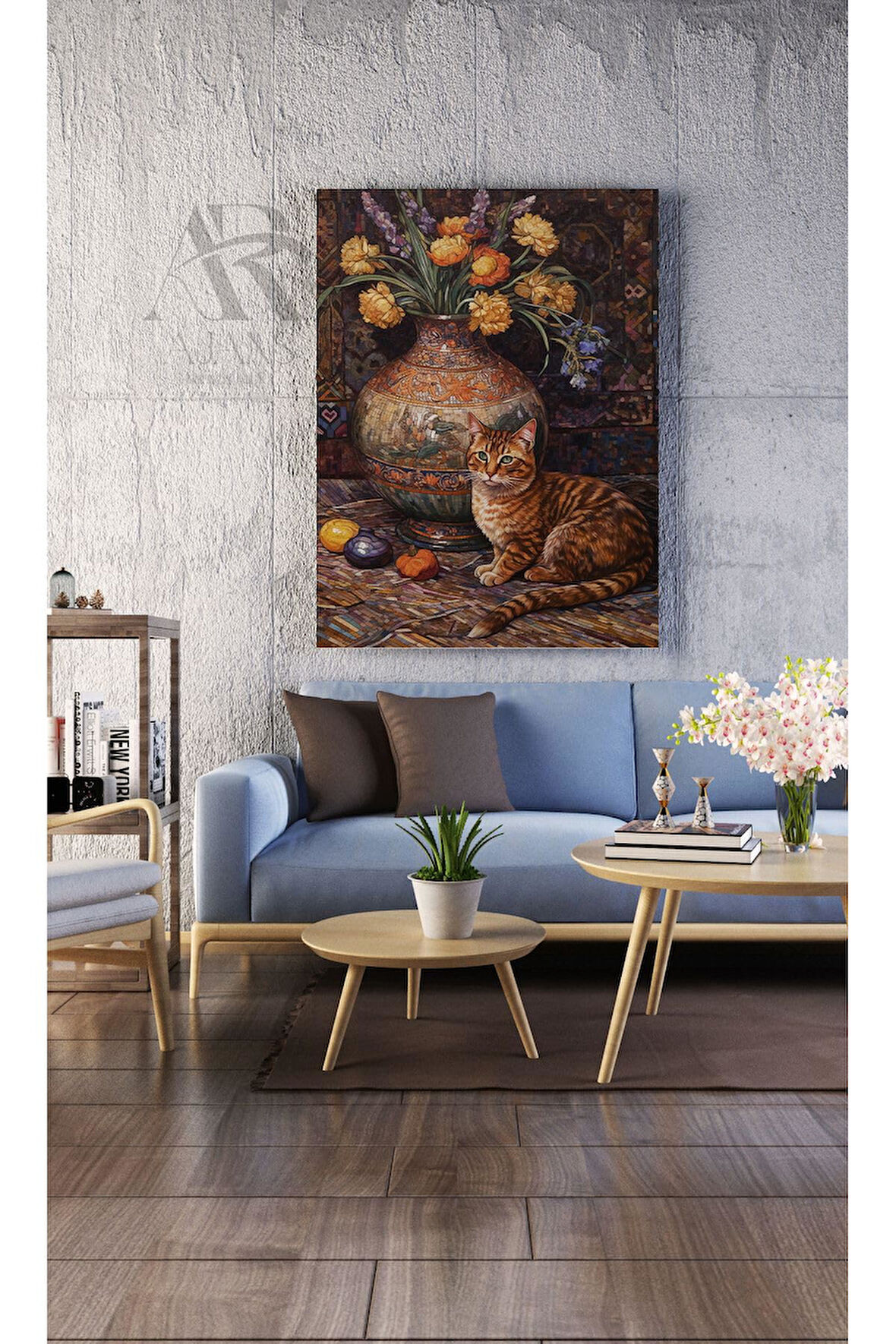 Kanvas Tablo Vazo Kenarında Oturan Kedi Dekoratif Kanvas Tablo 35 X 50