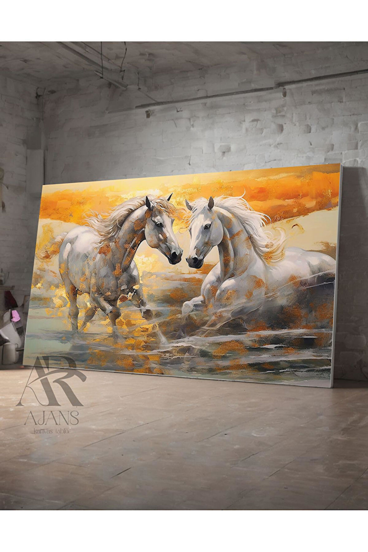 Kanvas Tablo Çift Beyaz At Dekoratif Kanvas Tablo 50 X 70
