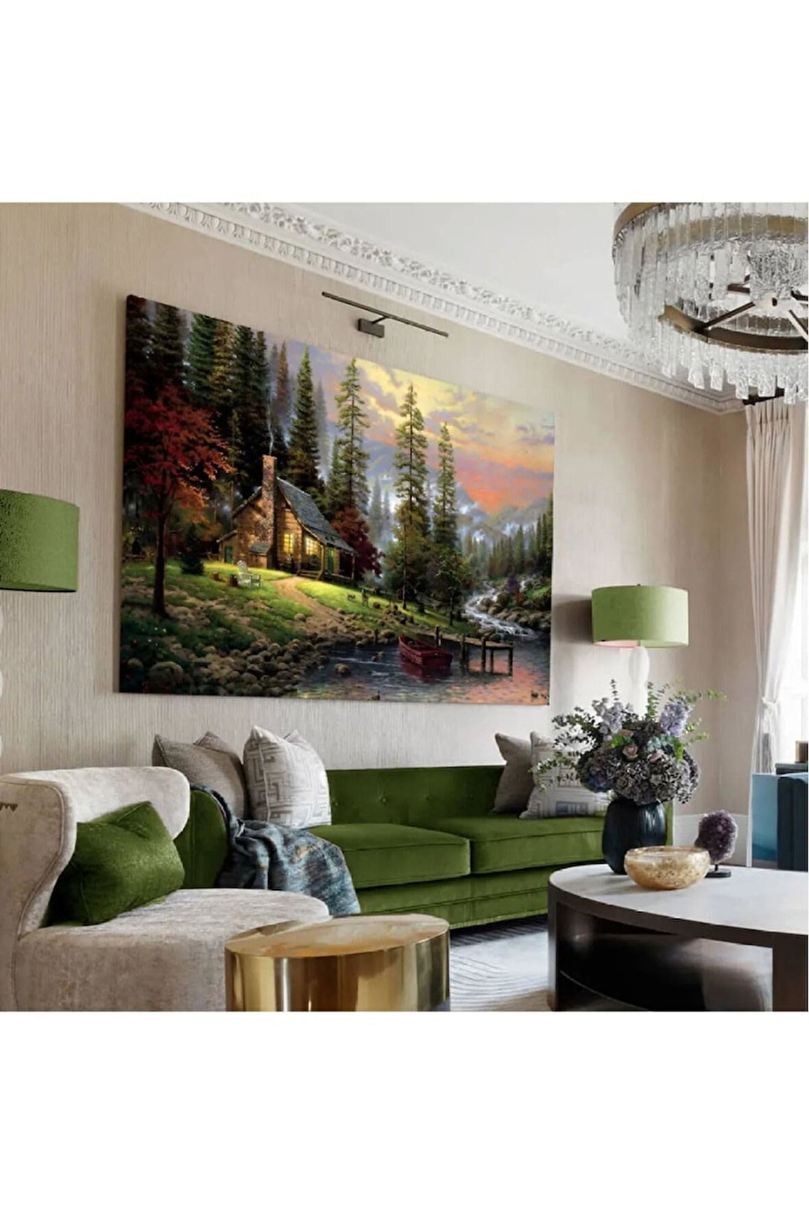 Kanvas Tablo Manzara Tablosu (Nehir Kenarındaki Ev Manzarası) Kanvas Tablo 35 X 50