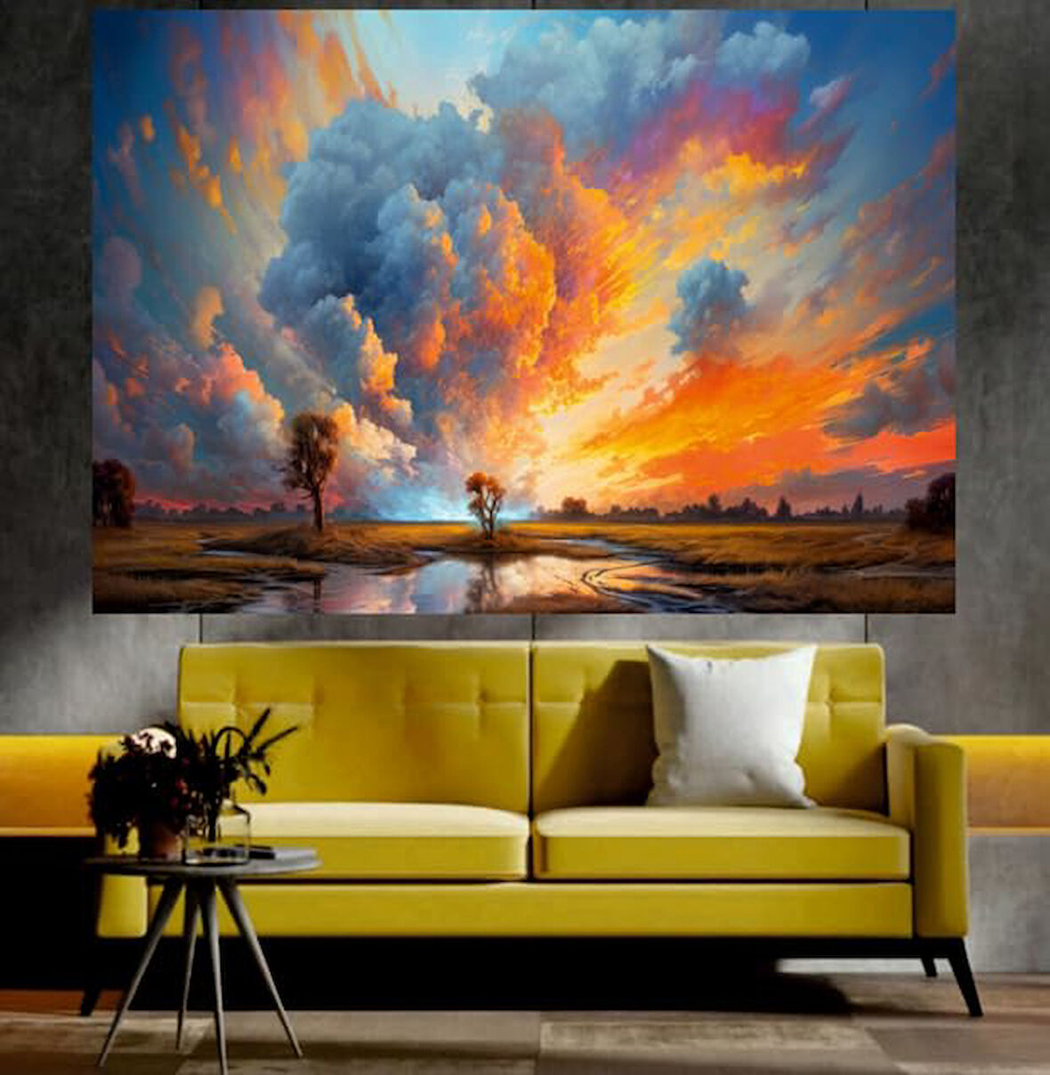 Gökyüzü ve Doğa Manzaralı Sanatsal Dekoratif Duvar Tablosu (70x100 cm)