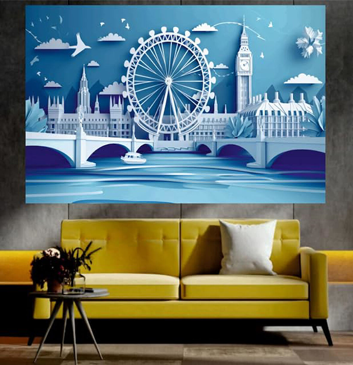 Şehir Sembolleri Temalı Sanatsal Dekoratif Duvar Tablosu (70x100 cm)