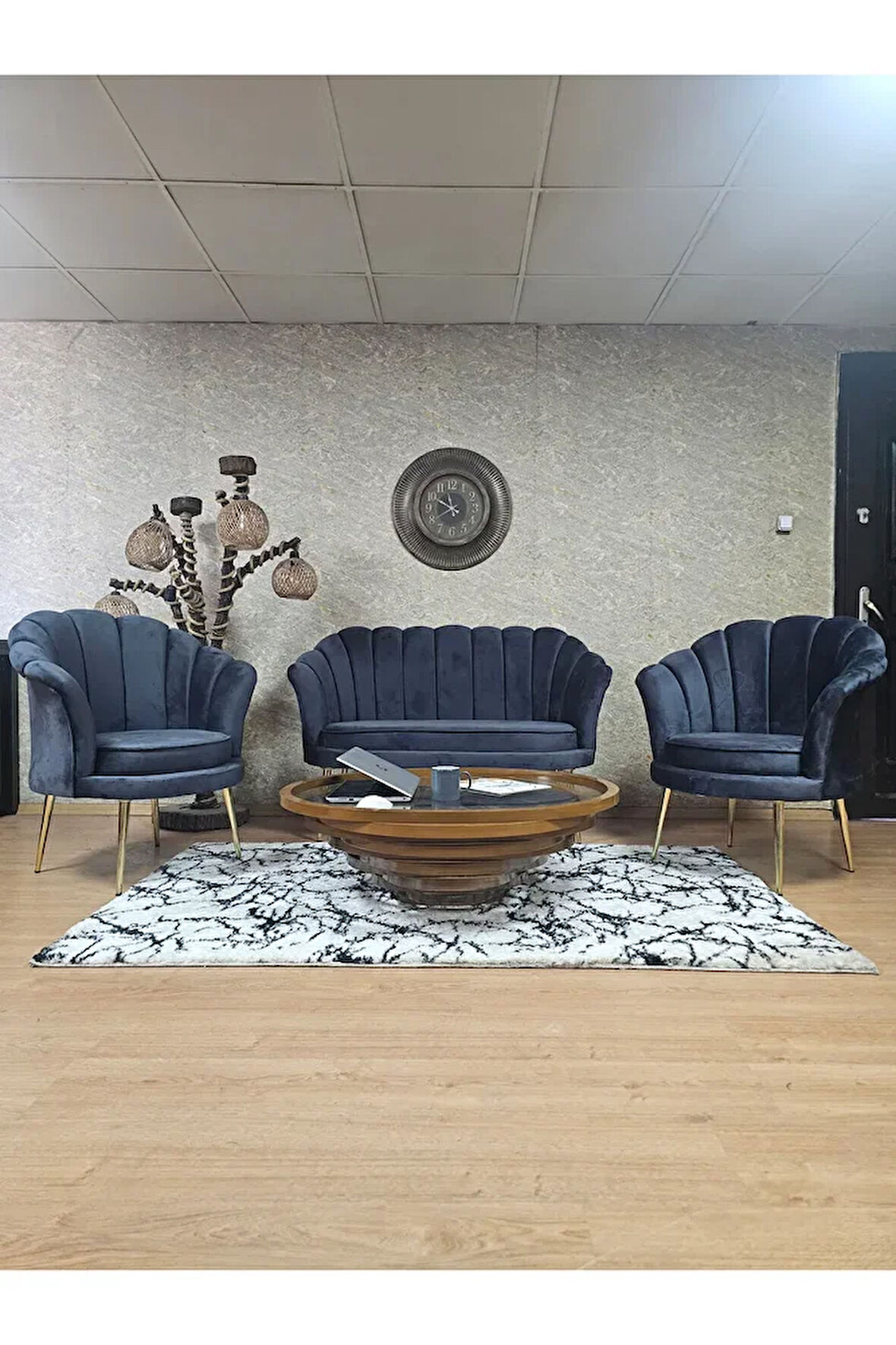 İstiridye Takım Gold Kaplama Sivriltme Ayak Çay Seti Koltuk Takımı Füme Renk 110 x 48 Boyut/Ebat