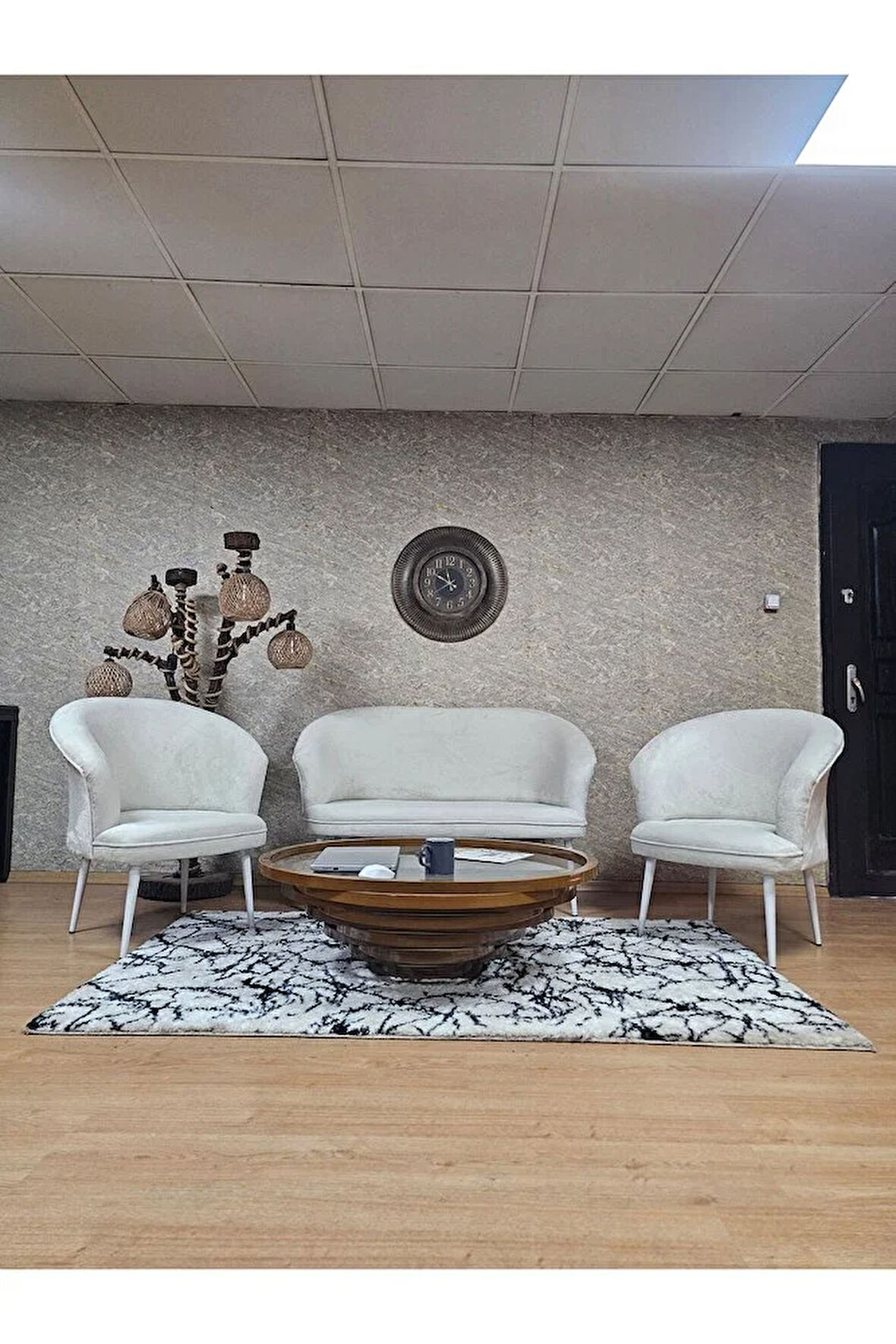 TEDDY Takım Beyaz Boyalı Sivriltme Ayak Çay Seti Koltuk - Berjer , Balkon, Salon, Ofis Krem Renk 40 x 125 Boyut/Ebat