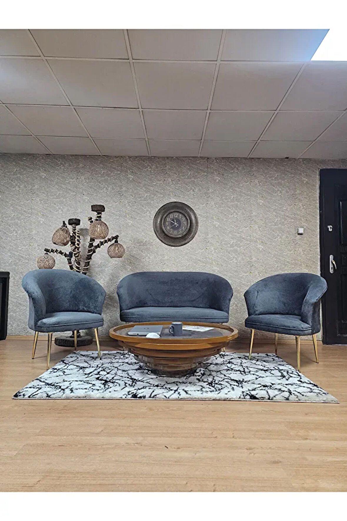 TEDDY Takım Gold Kaplama Sivriltme Ayak Çay Seti Koltuk - Berjer , Balkon, Salon, Ofis Füme Renk 40 x 125 Boyut/Ebat