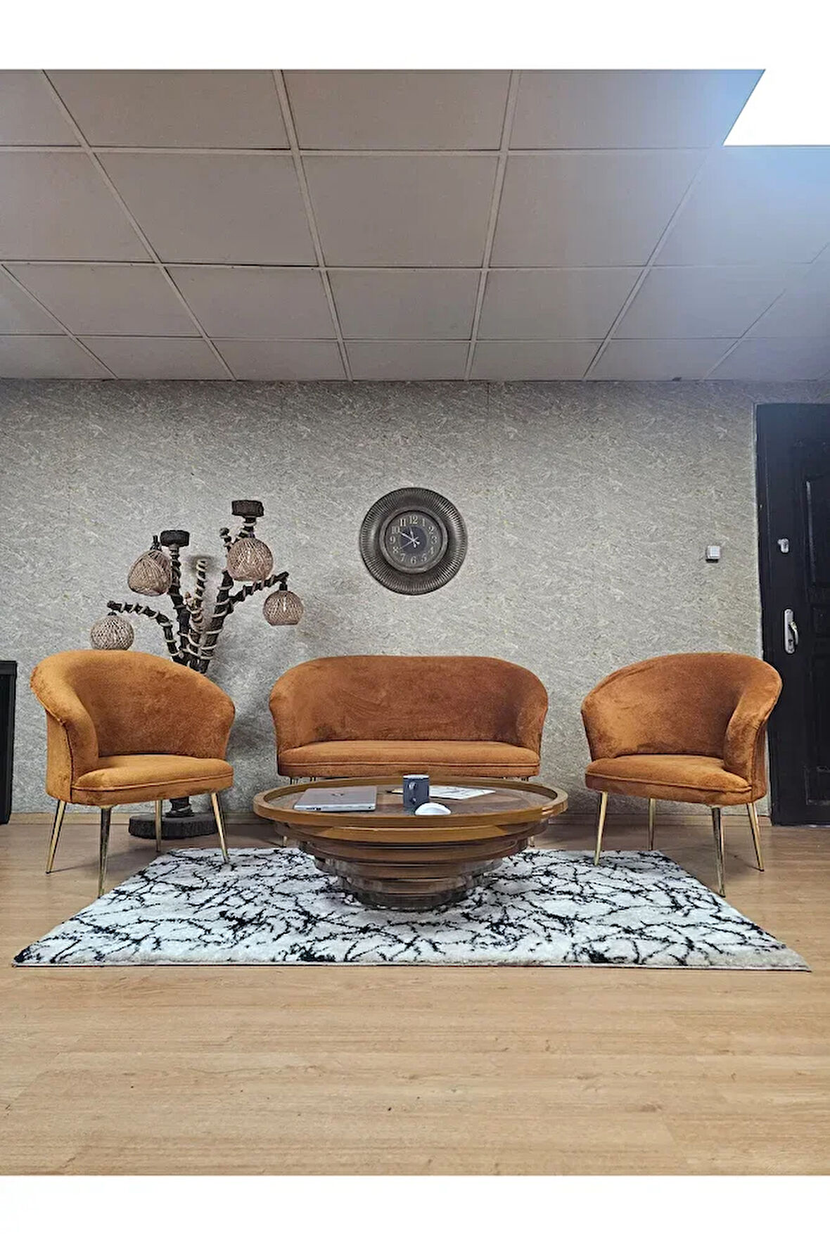 TEDDY Takım Gold Kaplama Sivriltme Ayak Çay Seti Koltuk - Berjer , Balkon, Salon, Ofis Kiremit Renk 40 x 125 Boyut/Ebat