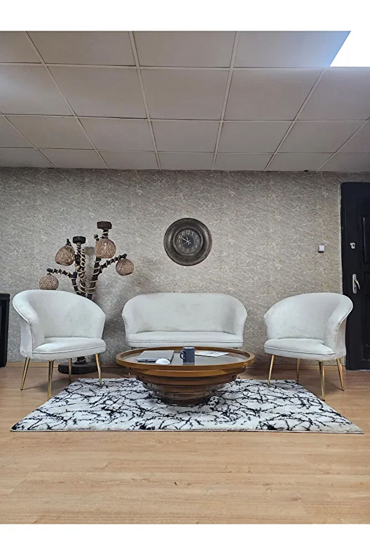 TEDDY Takım Gold Kaplama Sivriltme Ayak Çay Seti Koltuk - Berjer , Balkon, Salon, Ofis Krem Renk 40 x 125 Boyut/Ebat