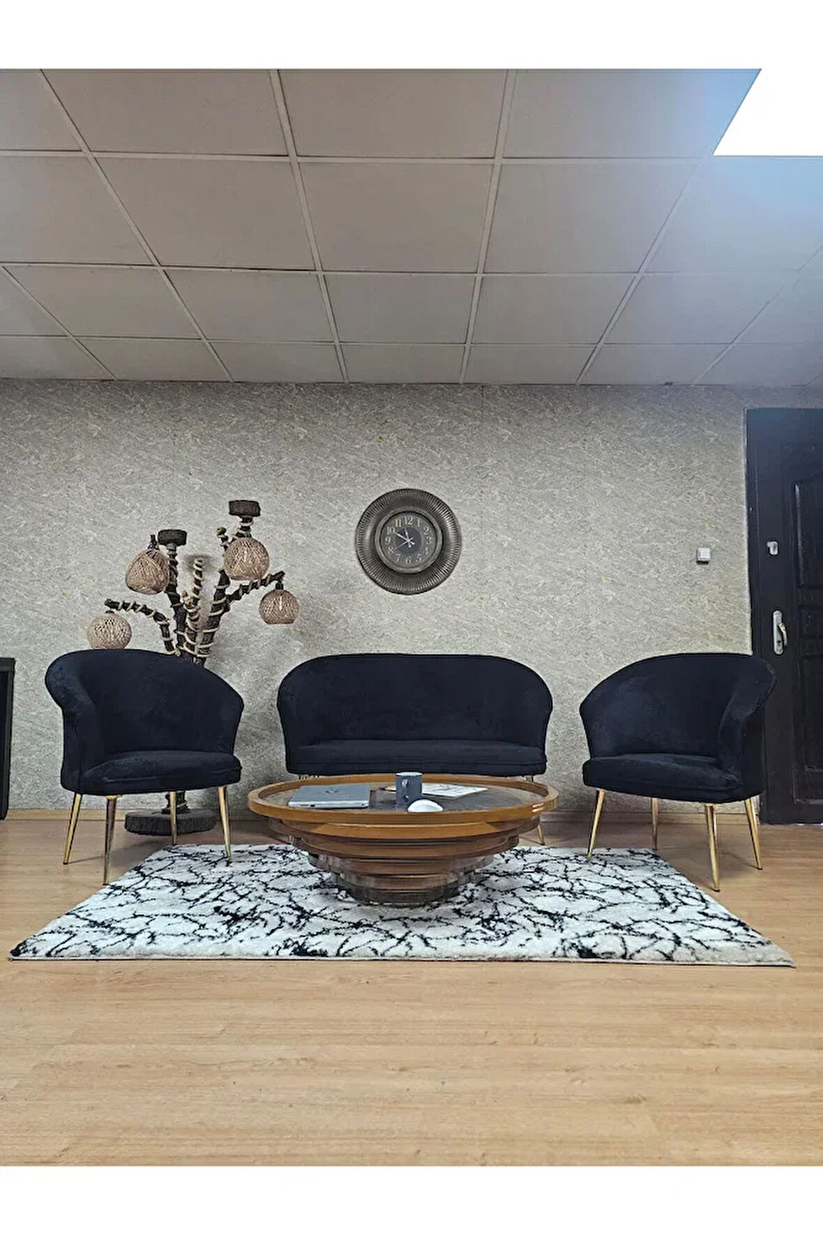 TEDDY Takım Gold Kaplama Sivriltme Ayak Çay Seti Koltuk - Berjer , Balkon, Salon, Ofis Siyah Renk 40 x 125 Boyut/Ebat