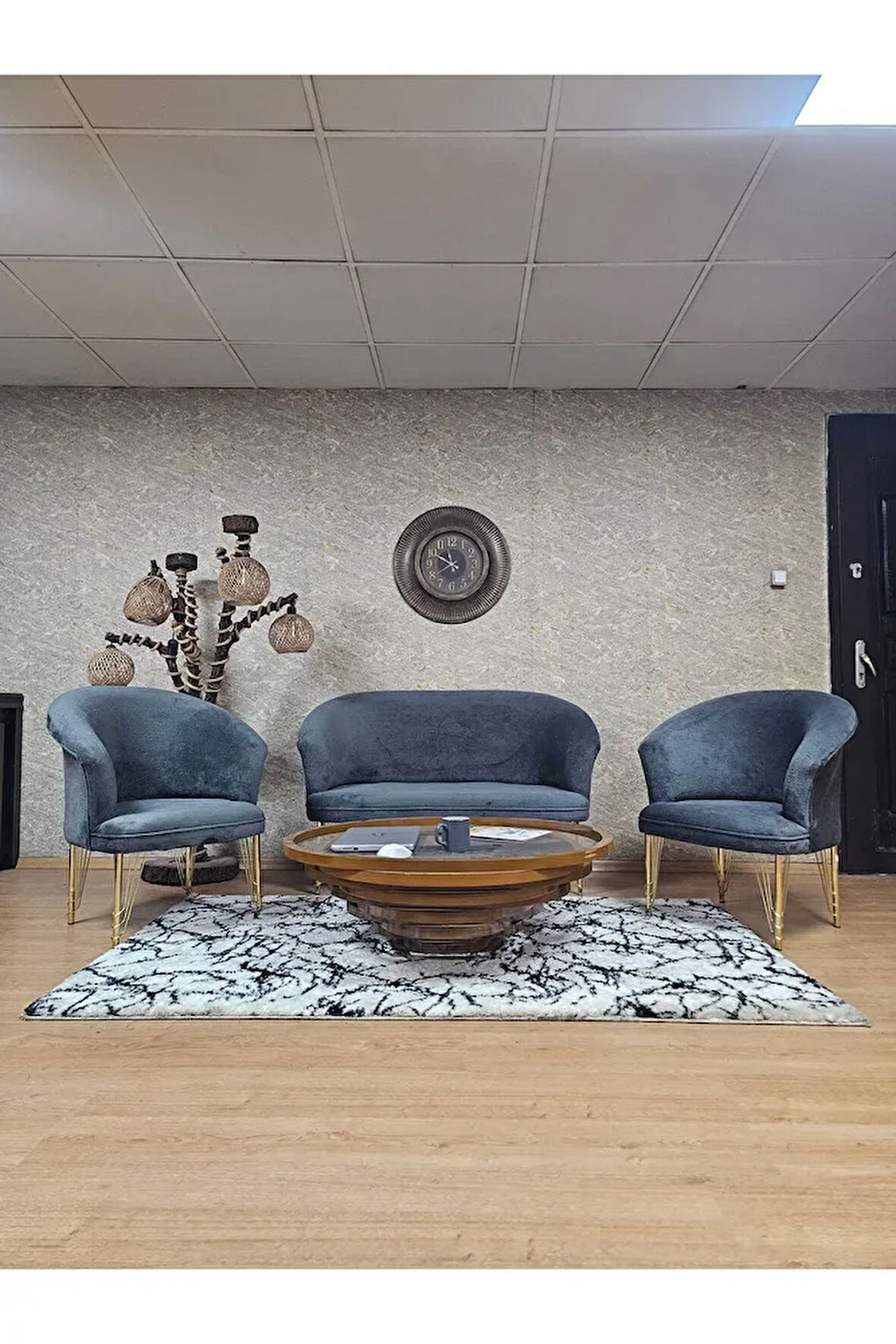 TEDDY Takım Gold Kaplama Telli Ayak Çay Seti Koltuk - Berjer , Balkon, Salon, Ofis Füme Renk 40 x 125 Boyut/Ebat