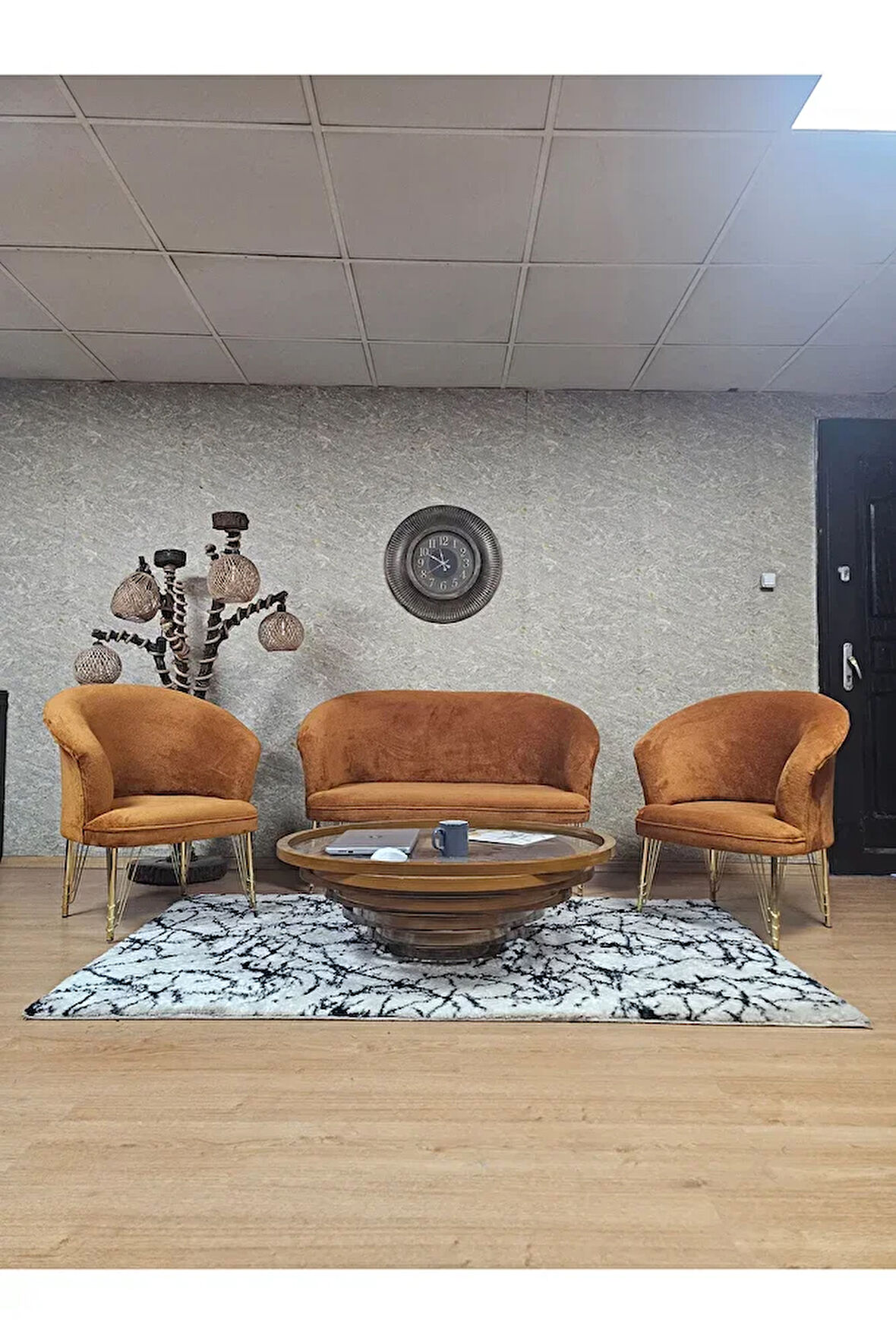 TEDDY Takım Gold Kaplama Telli Ayak Çay Seti Koltuk - Berjer , Balkon, Salon, Ofis Kiremit Renk 40 x 125 Boyut/Ebat