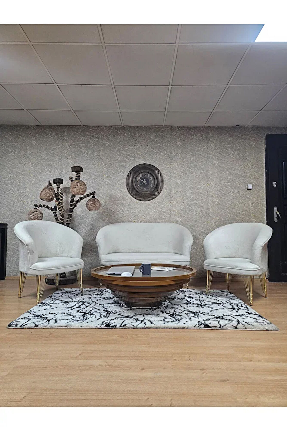 TEDDY Takım Gold Kaplama Telli Ayak Çay Seti Koltuk - Berjer , Balkon, Salon, Ofis Krem Renk 40 x 125 Boyut/Ebat