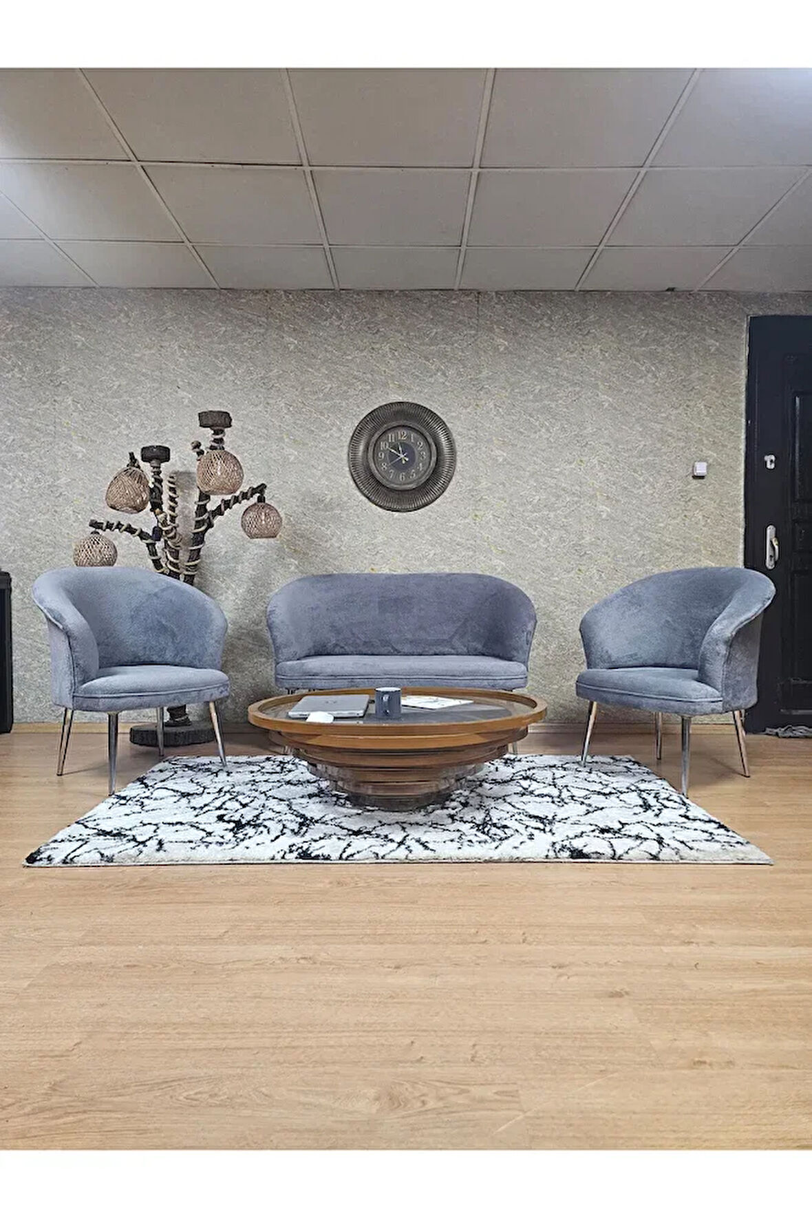 TEDDY Takım Krom Kaplama Sivriltme Ayak Çay Seti Koltuk - Berjer , Balkon, Salon, Ofis Gri Renk 40 x 125 Boyut/Ebat