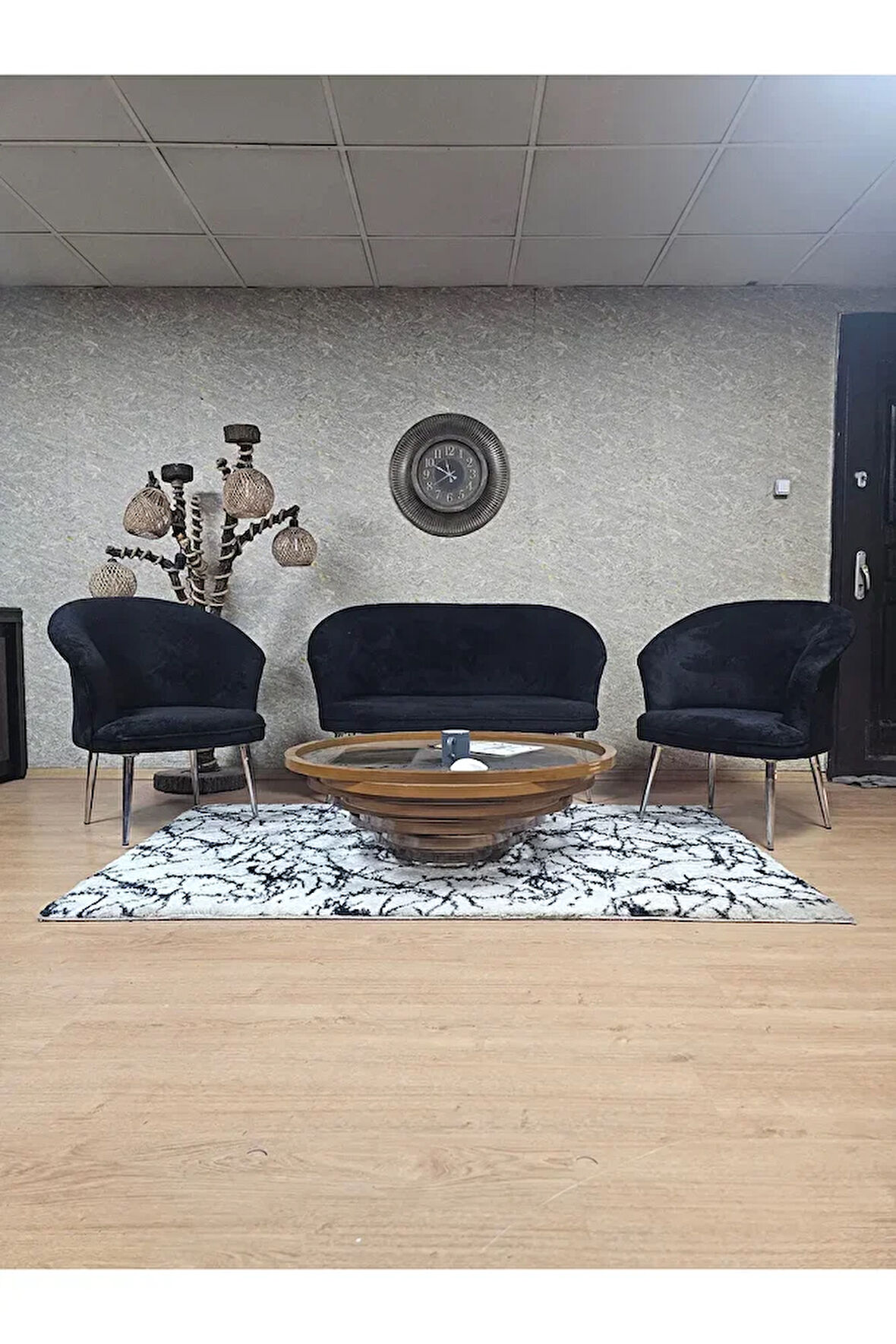 TEDDY Takım Krom Kaplama Sivriltme Ayak Çay Seti Koltuk - Berjer , Balkon, Salon, Ofis Siyah Renk 40 x 125 Boyut/Ebat