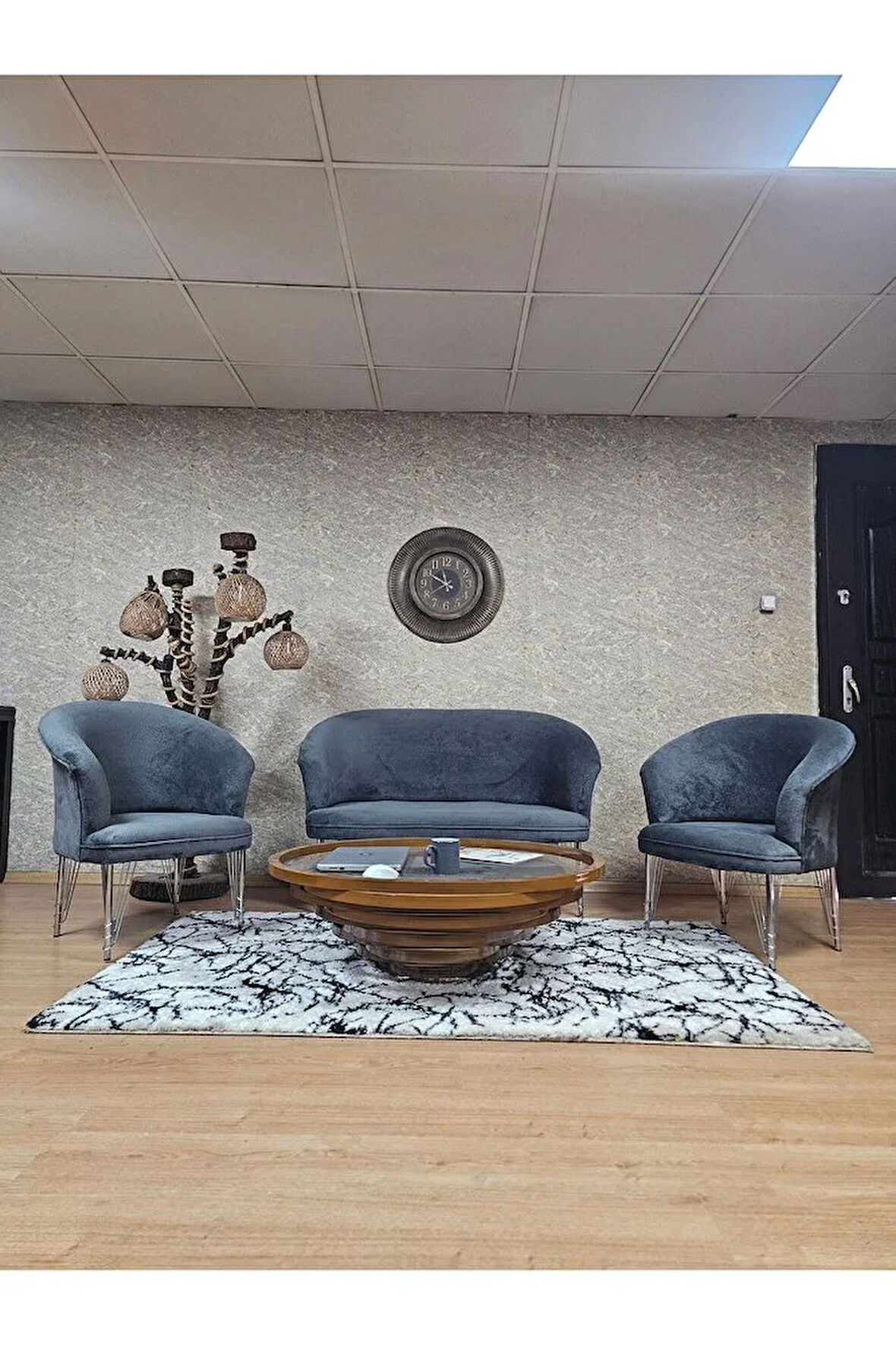 TEDDY Takım Krom Kaplama Telli Ayak Çay Seti Koltuk - Berjer , Balkon, Salon, Ofis Füme Renk 40 x 125 Boyut/Ebat