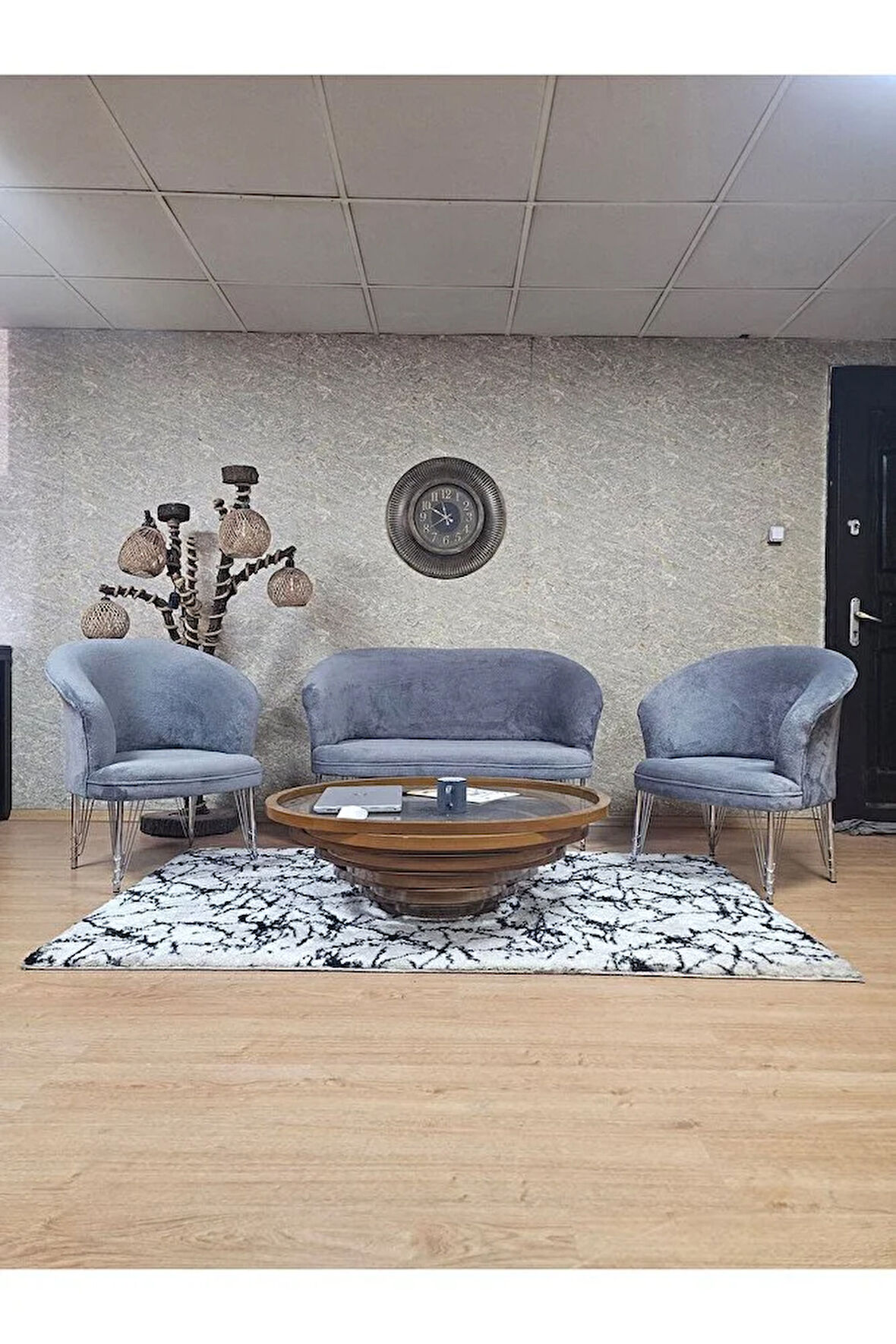 TEDDY Takım Krom Kaplama Telli Ayak Çay Seti Koltuk - Berjer , Balkon, Salon, Ofis Gri Renk 40 x 125 Boyut/Ebat