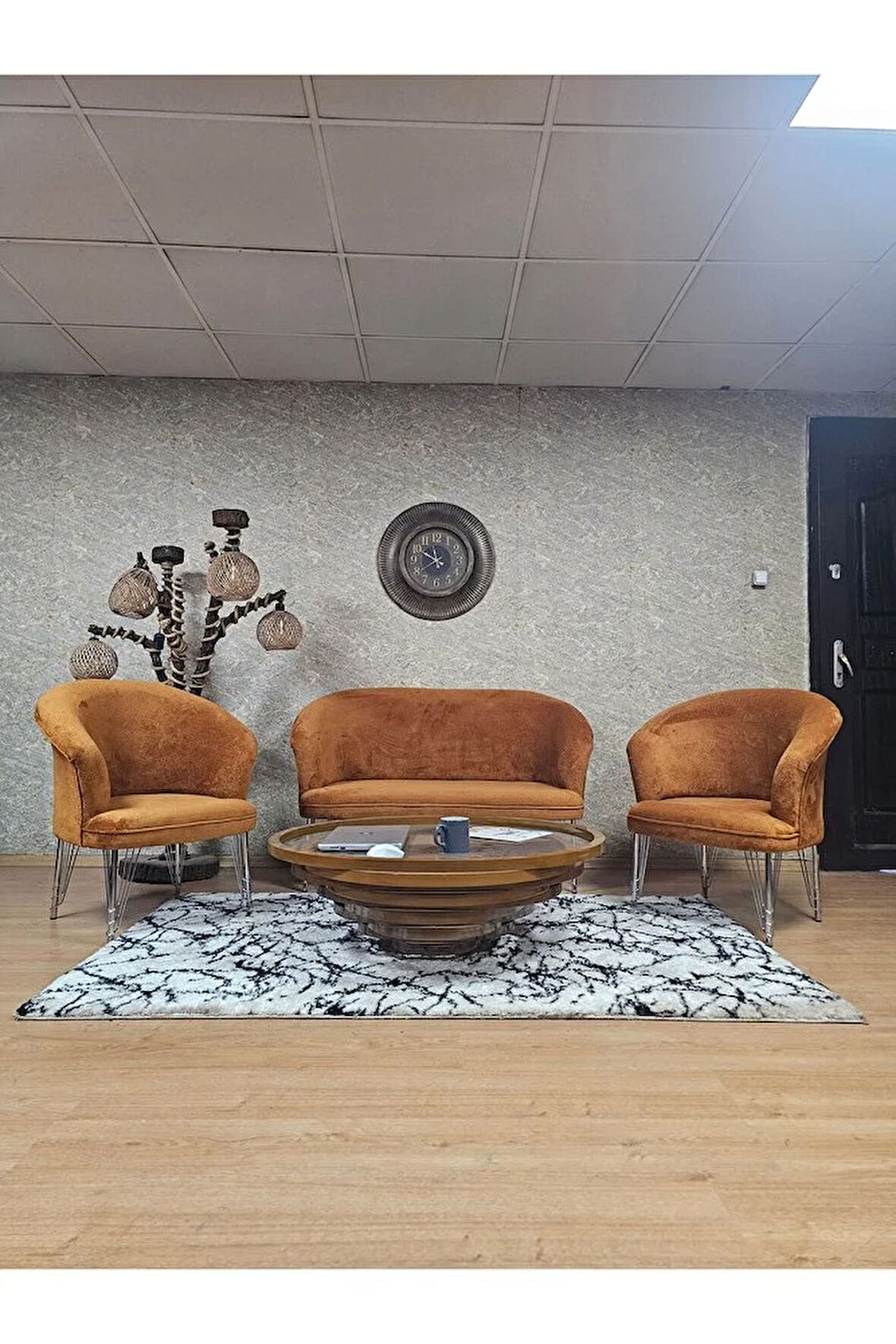 TEDDY Takım Krom Kaplama Telli Ayak Çay Seti Koltuk - Berjer , Balkon, Salon, Ofis Kiremit Renk 40 x 125 Boyut/Ebat