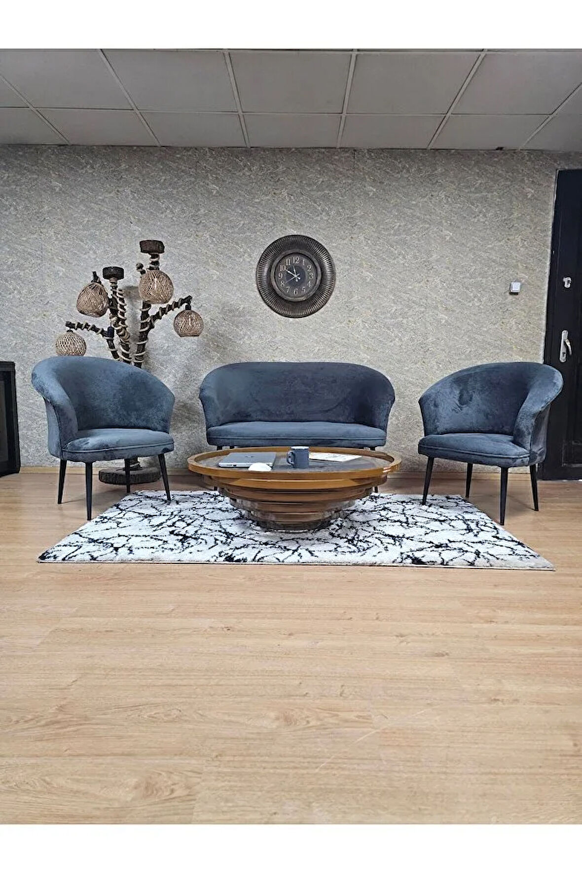 TEDDY Takım Siyah Boyalı Sivriltme Ayak Çay Seti Koltuk - Berjer , Balkon, Salon, Ofis Füme Renk 40 x 125 Boyut/Ebat