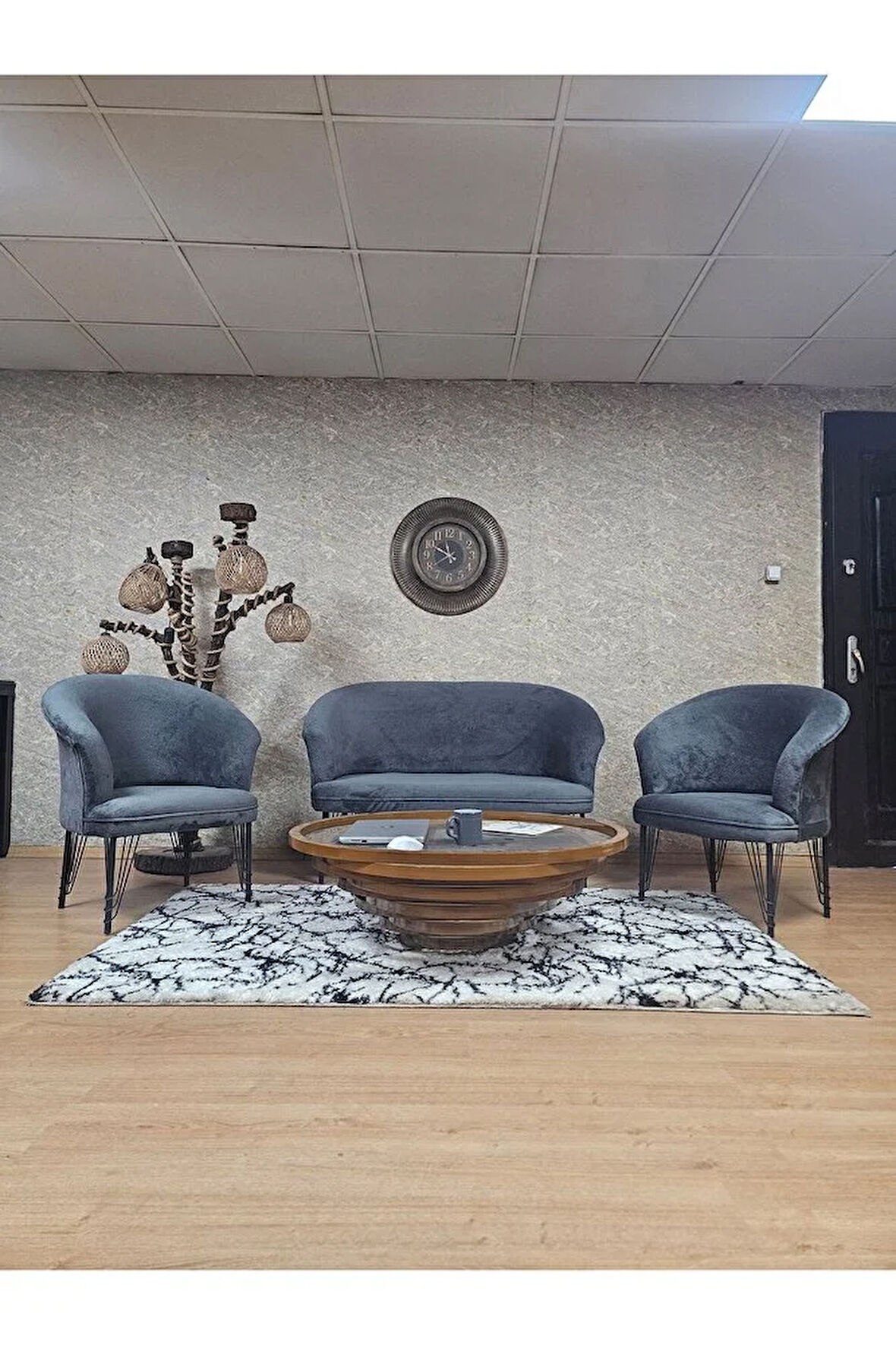 TEDDY Takım Siyah Boyalı Telli Ayak Çay Seti Koltuk - Berjer , Balkon, Salon, Ofis Füme Renk 40 x 125 Boyut/Ebat