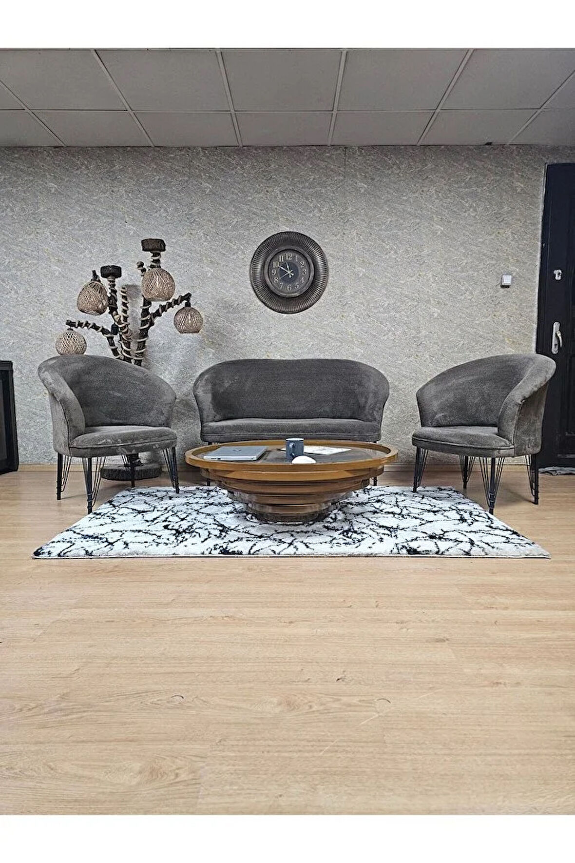 TEDDY Takım Siyah Boyalı Telli Ayak Çay Seti Koltuk - Berjer , Balkon, Salon, Ofis Kahverengi Renk 40 x 125 Boyut/Ebat