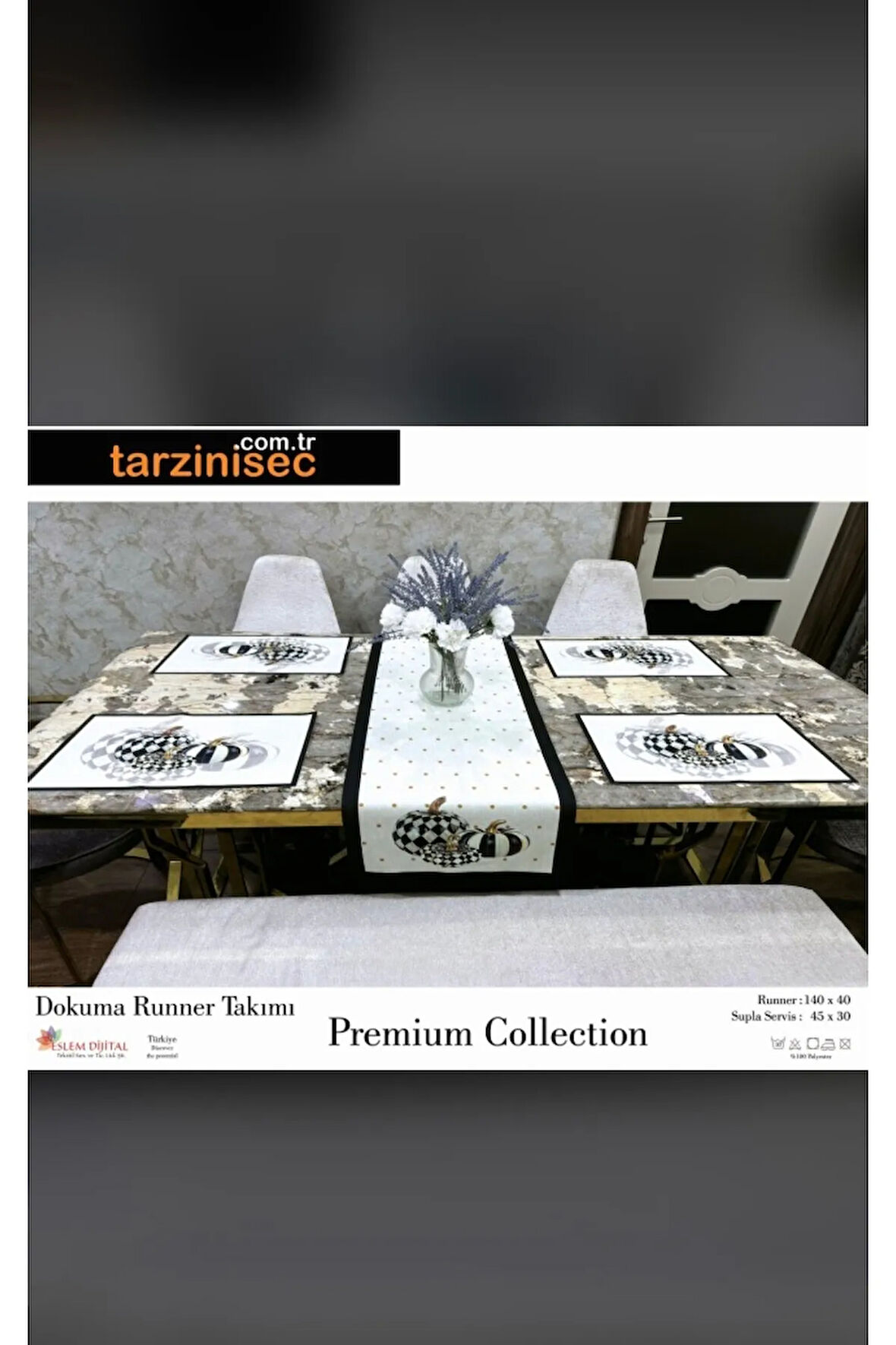 Balkabağı Desenli Runner Takımı 40 X 140