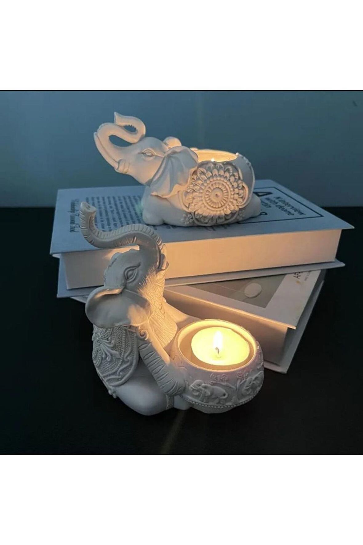 Dekoratif Fil Mumluk Tealight Mumluk Beyaz