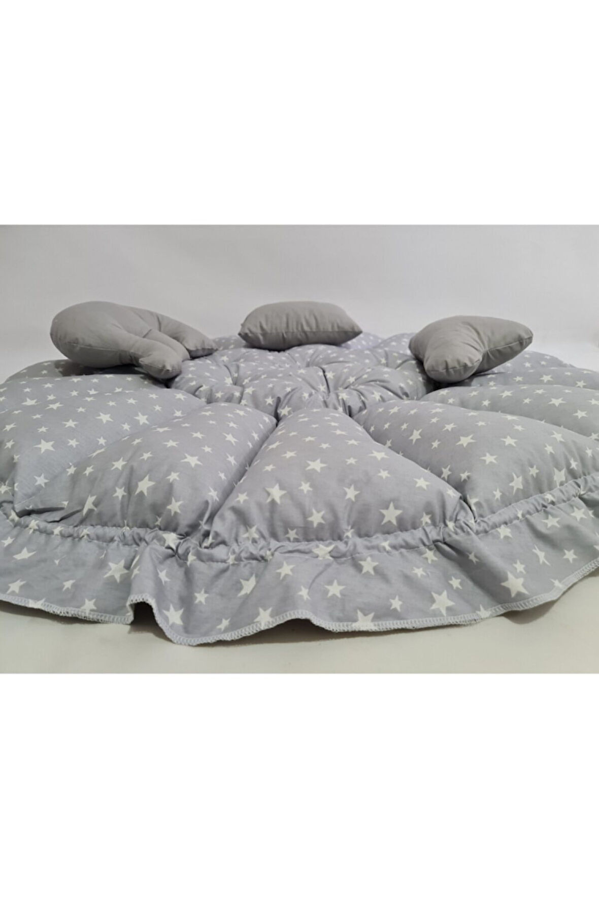 Küçük Gri Yıldız Gri Yuvarlak Babynest Uyku Ve Oyun Minderi