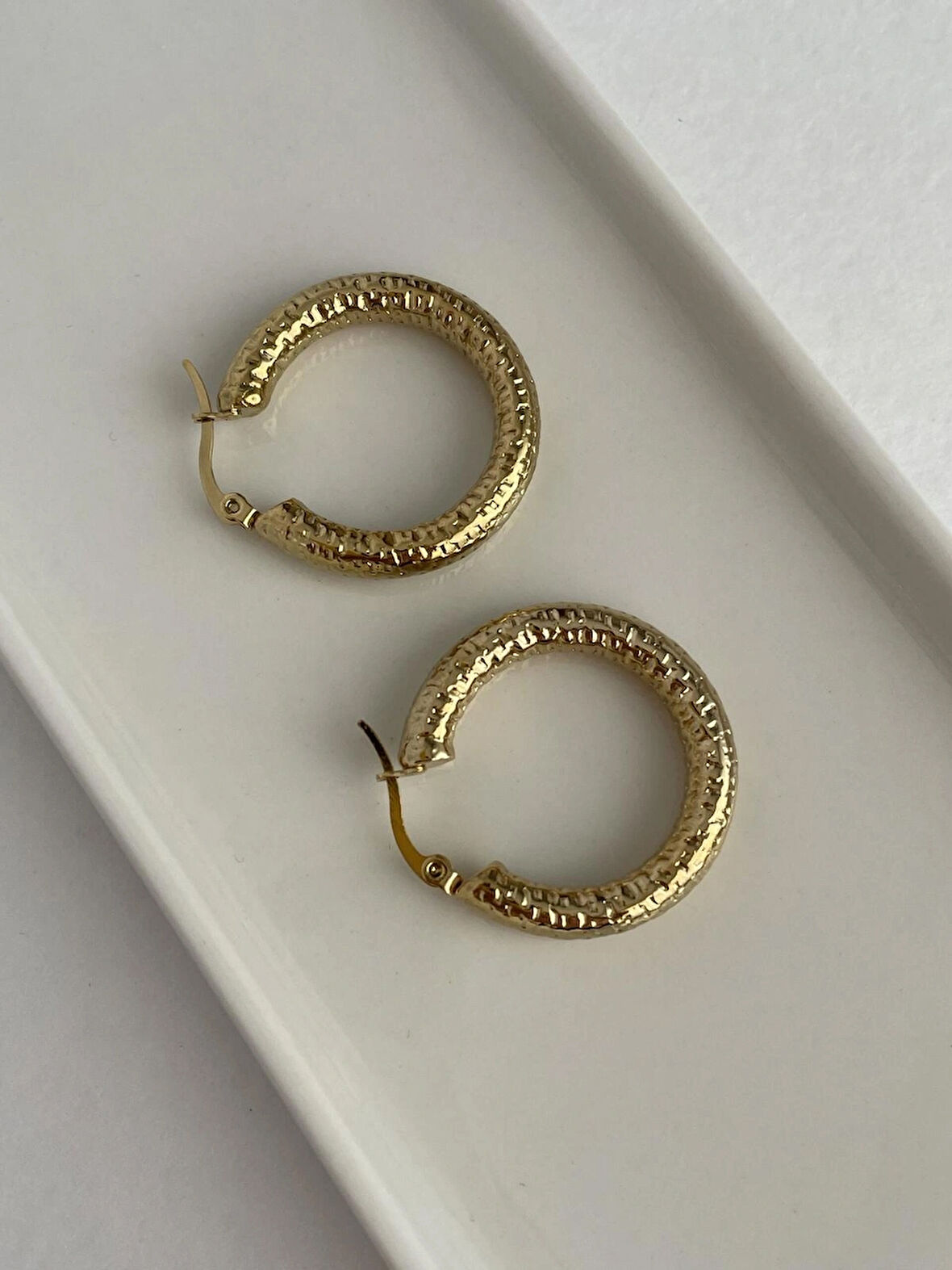 Çelik Özel Seri Tasarım Büyük Gold Halka Küpe