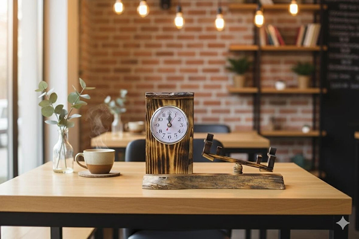  Ahşap Tahterevallili Masa Saati - El Yapımı Nostaljik Tasarım