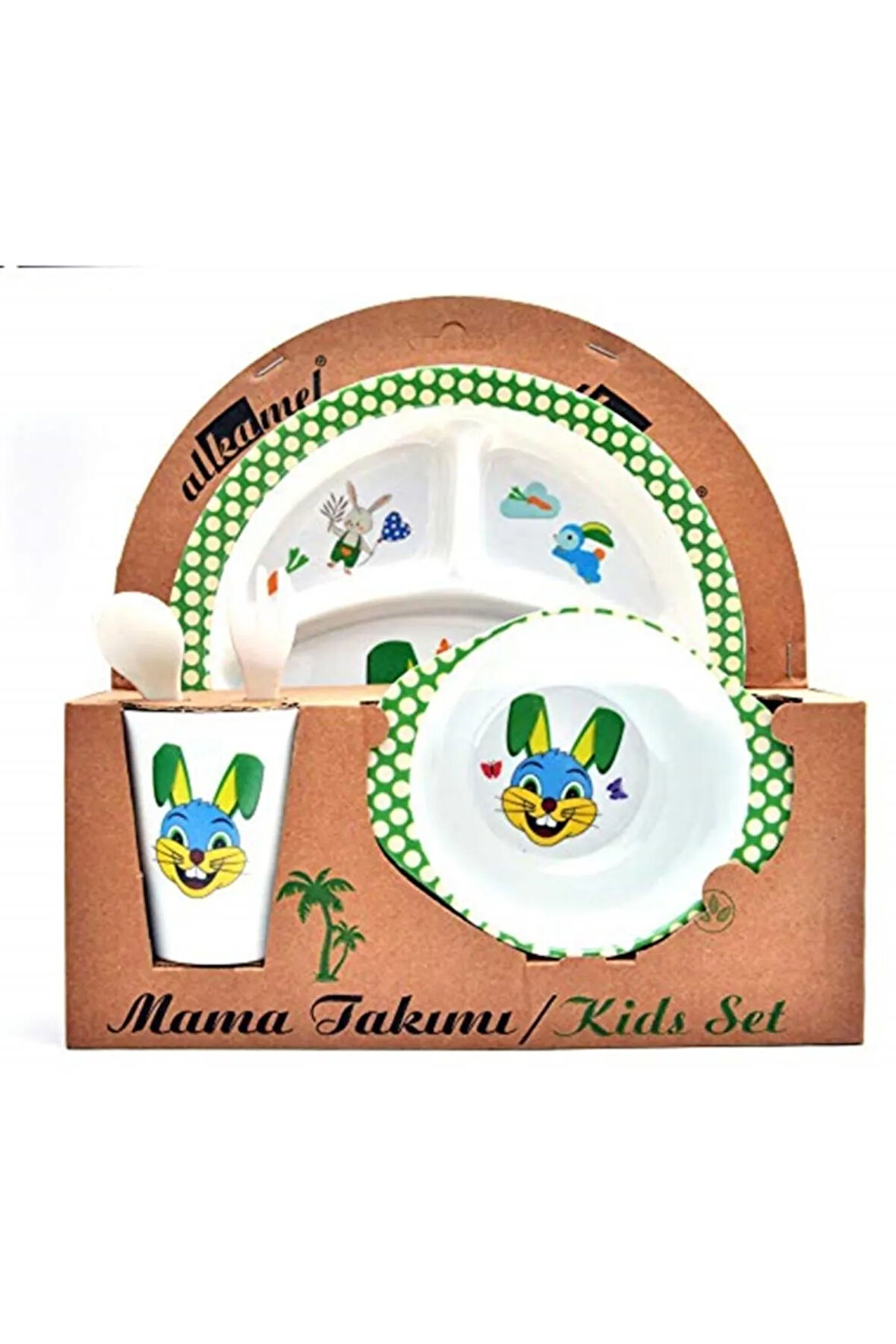Tavşan Melamin Bebek Mama Yemek Tabağı Kabı Bardak Kaşık 5li Set