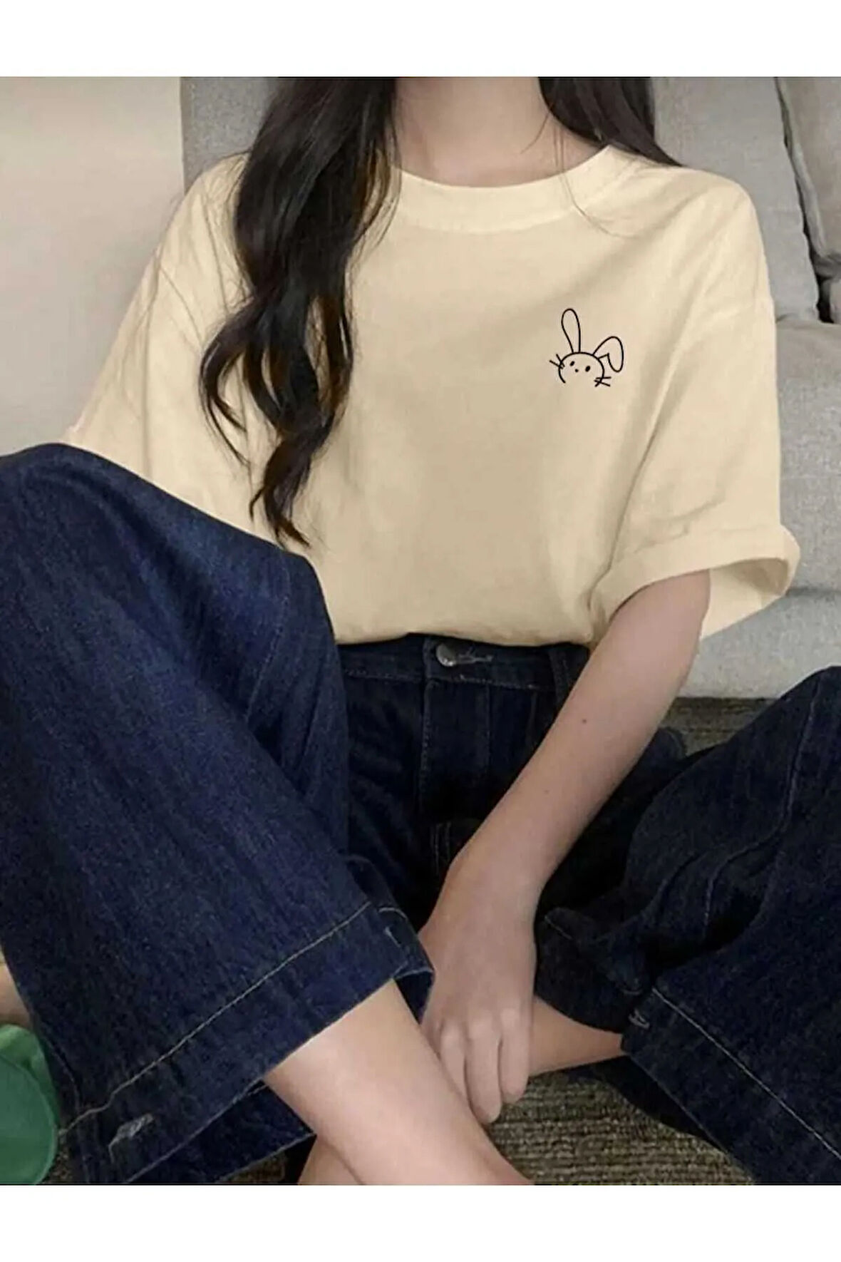 malkoçbey  küçük tavşan  detaylı basic oversize unisex  t-şhirt