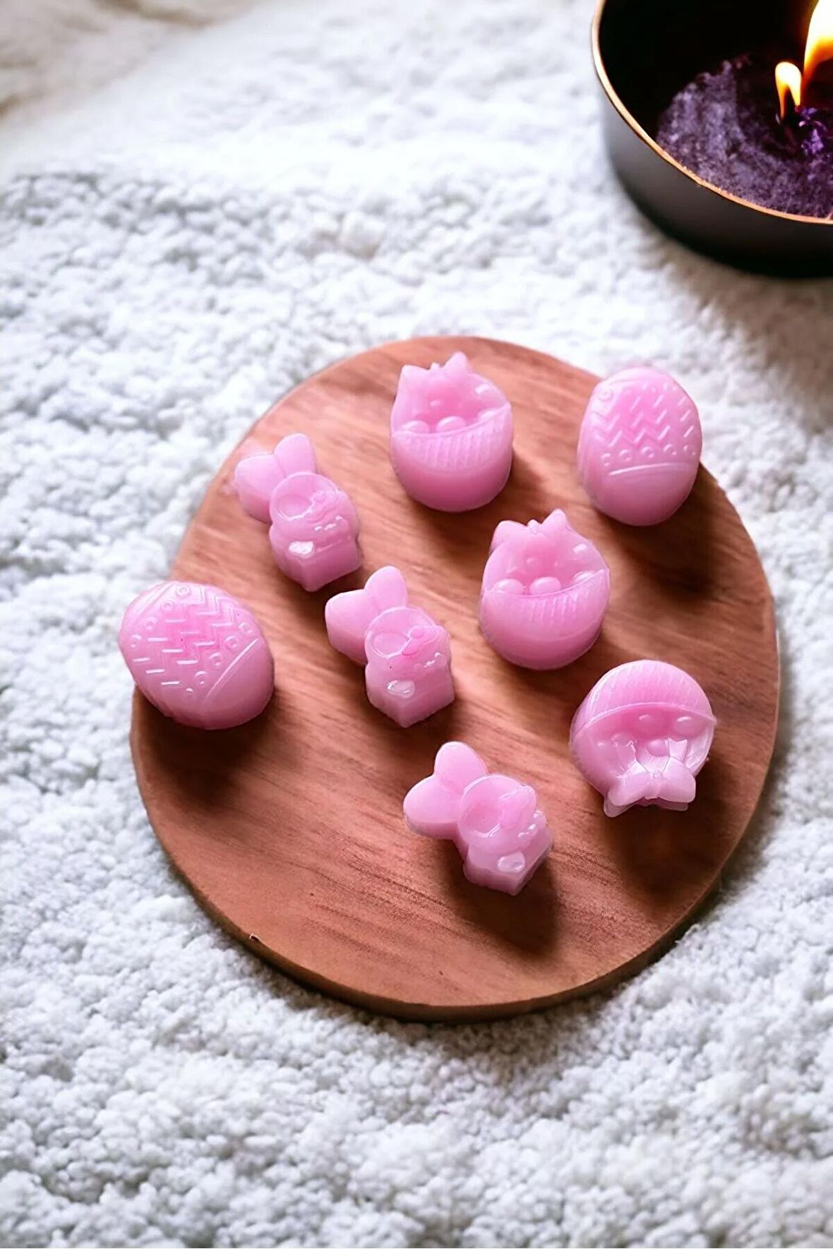 Özel Tasarım Pembe Tavşan ve Paskalya Yumurtası Buhurdanlık Mumları / 8'li Set