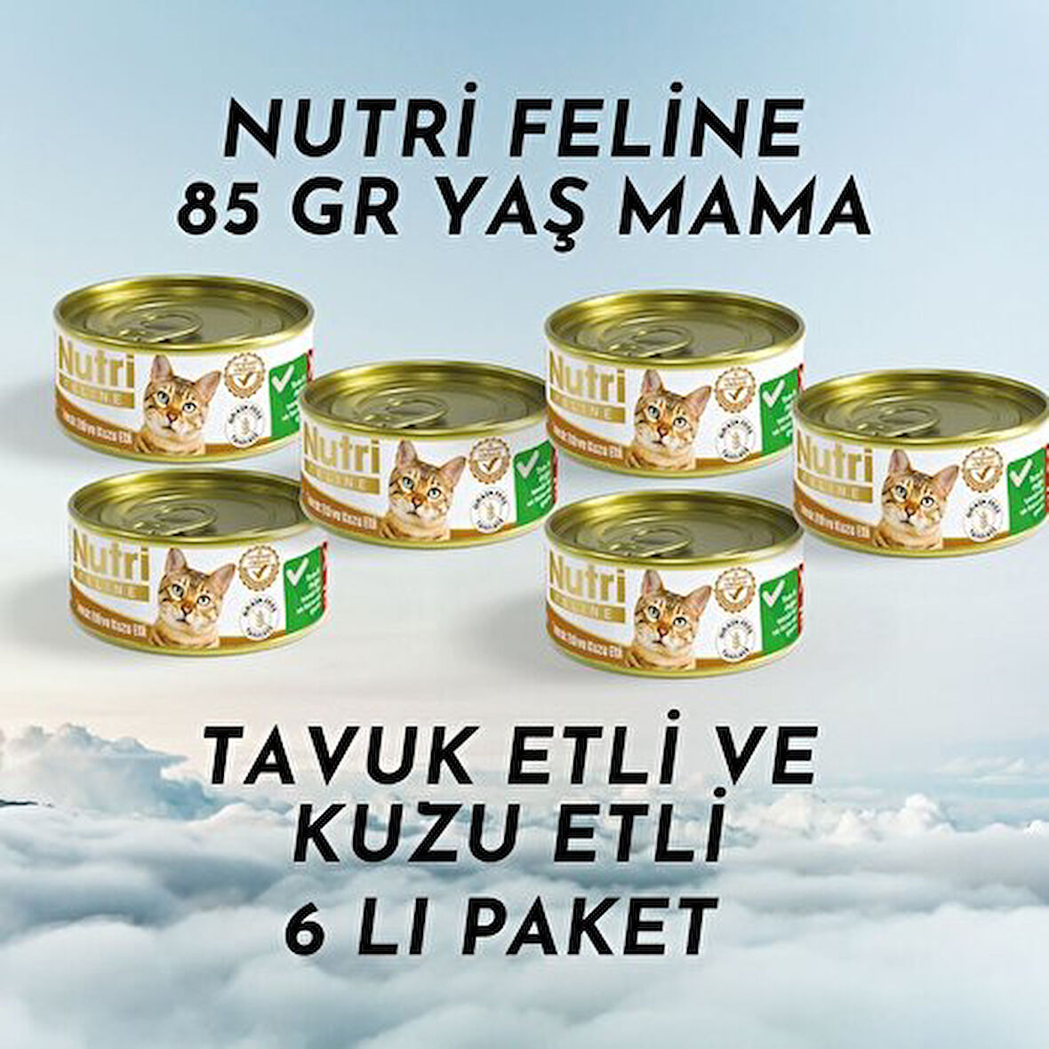 Nutri Feline Yaş Mama 85 gr Tavuk Etli ve Kuzu Etli 6 Lı Paket