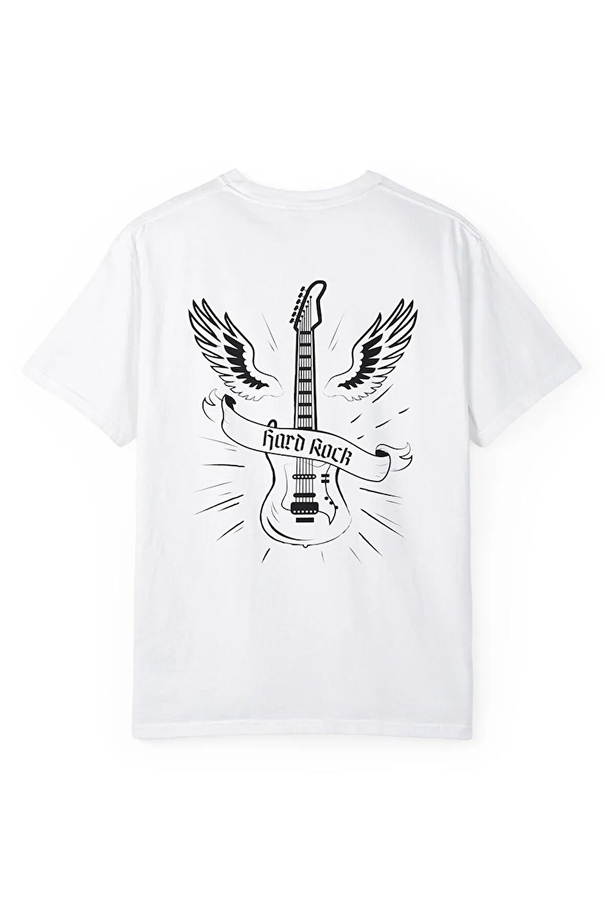 Rock Gitar Baskılı Unisex Oversize Pamuklu Tişört