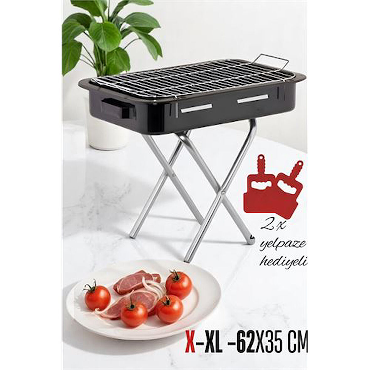 X-Xl Emaye Mangal Katlanır Ayaklı 62 x 35 cm