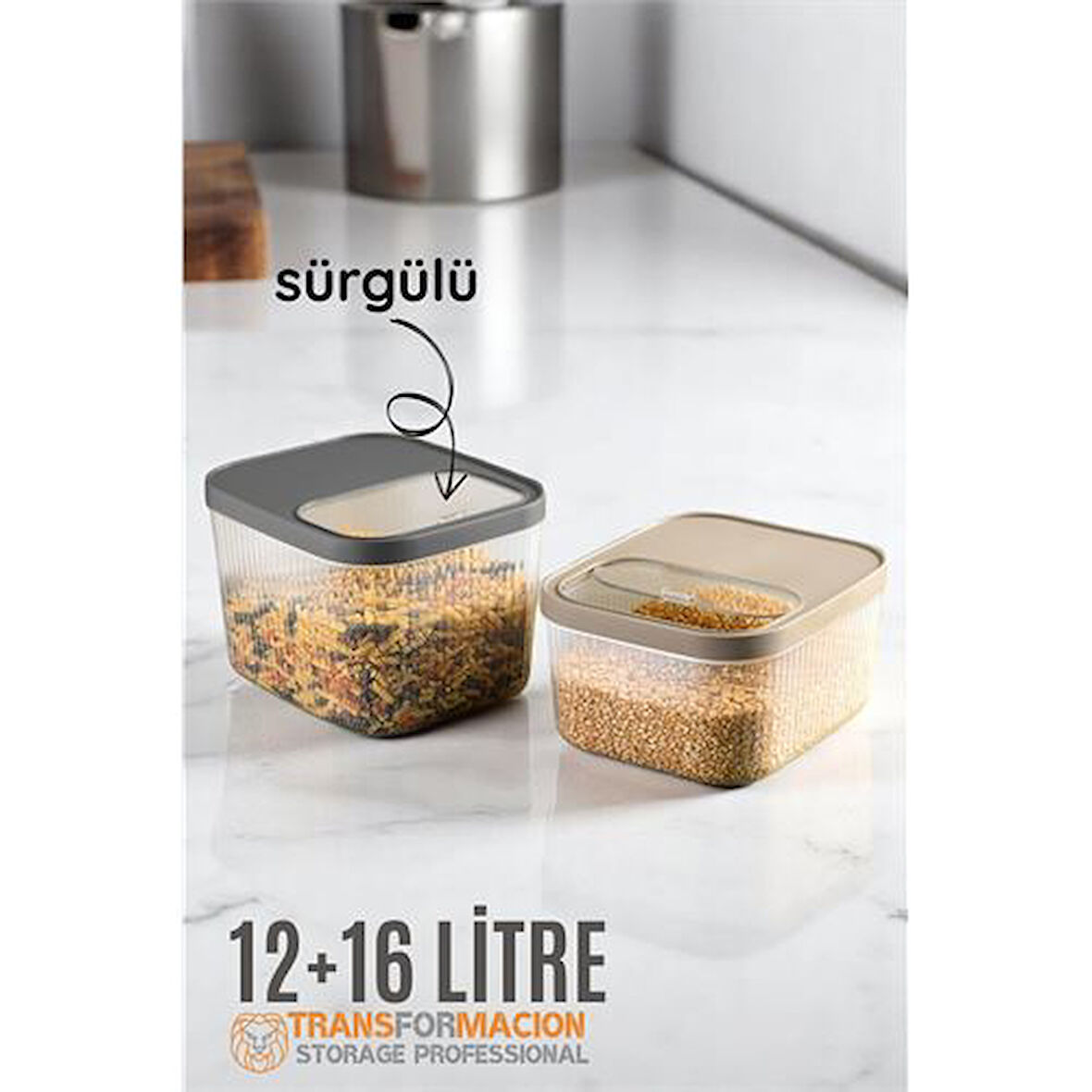 Erzak Bakliyat Kutusu Sürgülü Kapak Saklama Kabı 12 ve 16 Litre 2 li