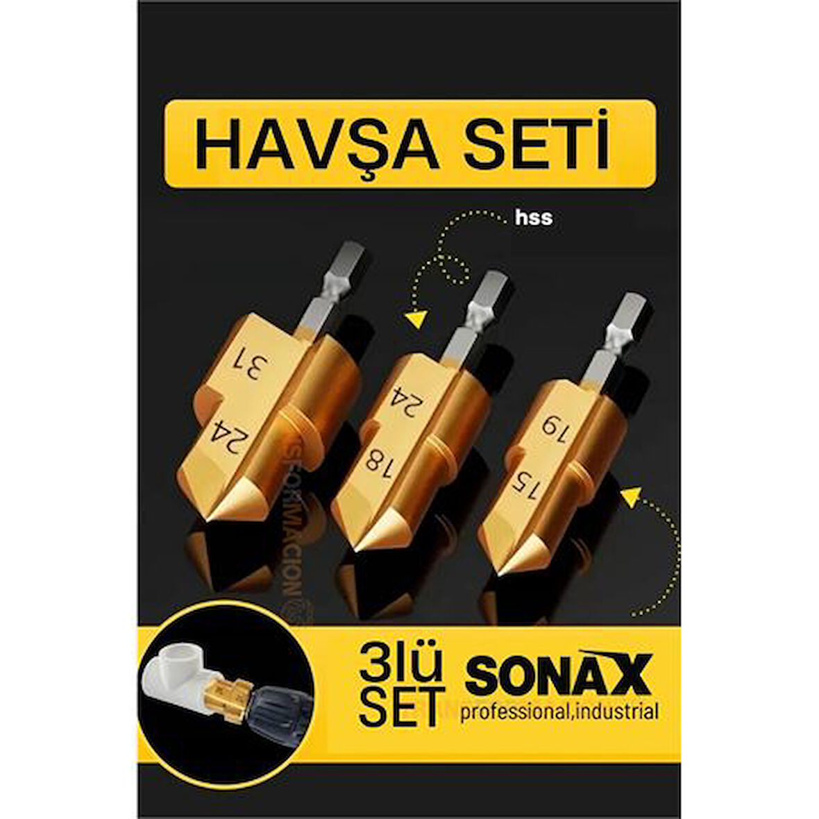 Plastik Boru Kalemtıraş Kademeli Boru Açma Pvc Pprc Boru Tamir Delme Genişletme Onarımı Için 3Lü Havşa Seti