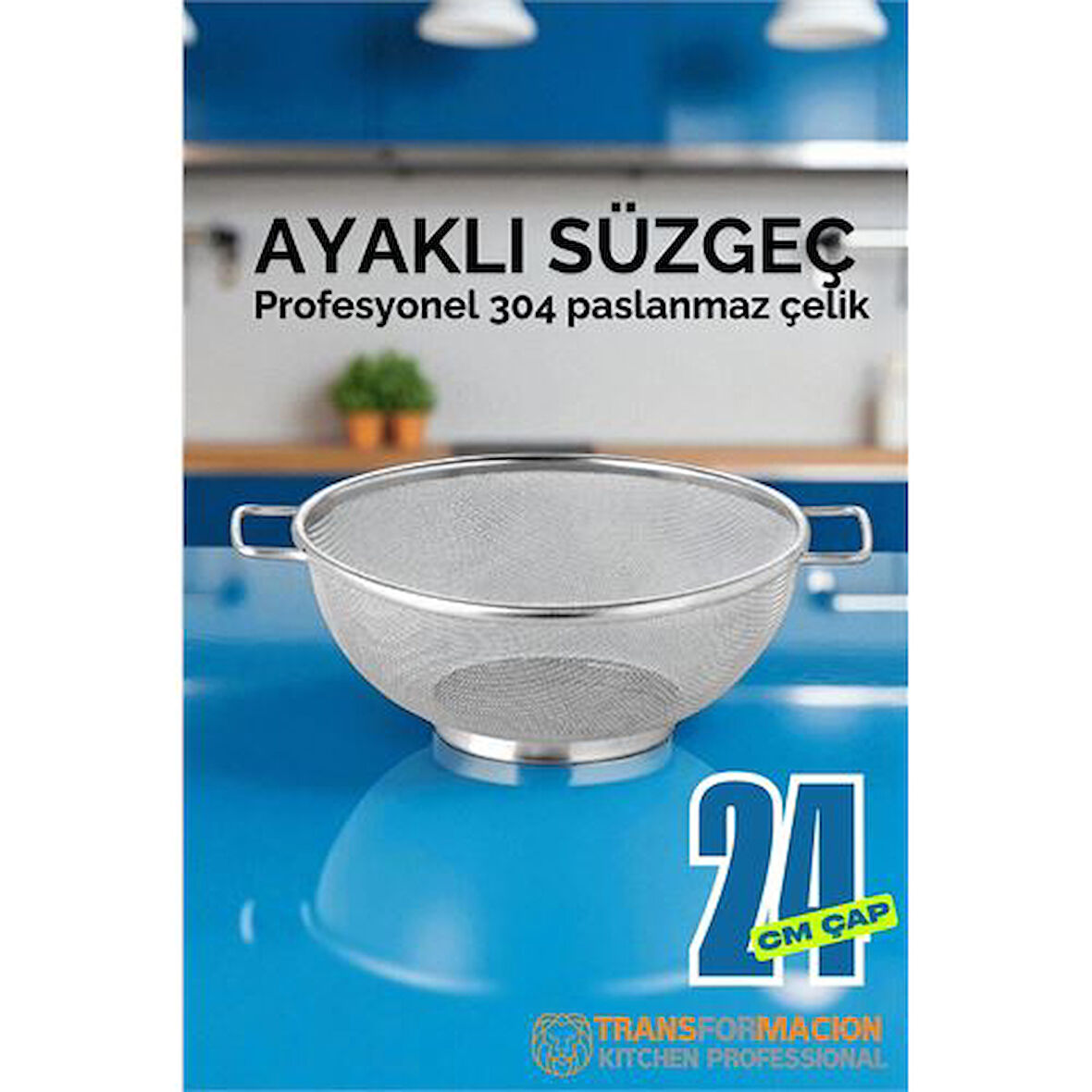 24 cm Süzgeç - Makarna Süzgeci Pirinç Meyve Süzgeci 304 Paslanmaz Çelik