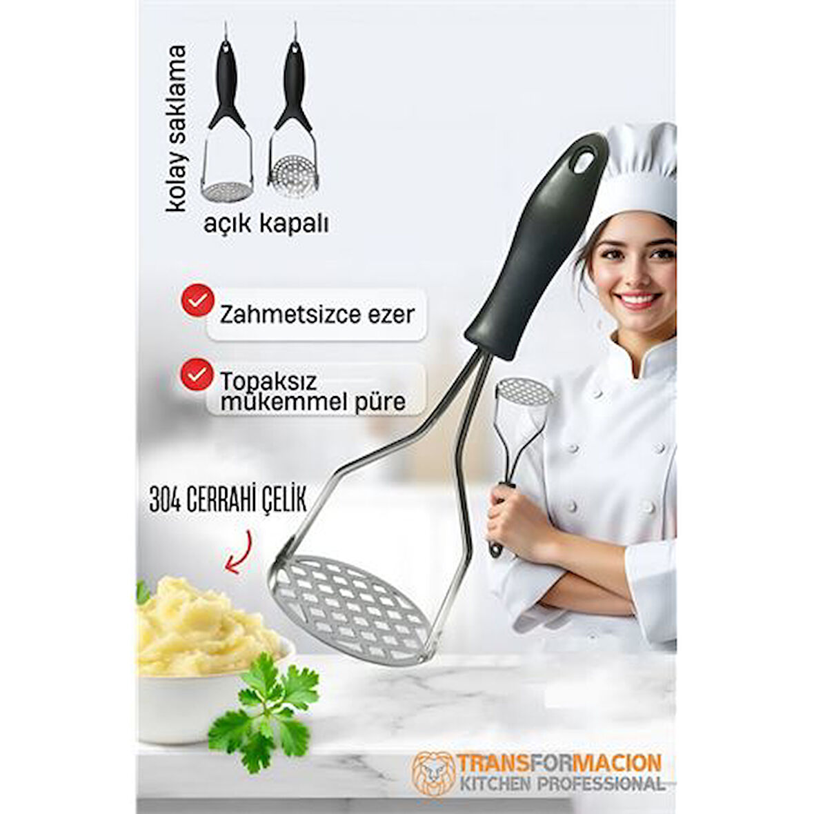 Patates Ezici 304 Paslanmaz Çelik Havuç Muz Avokado Ezici