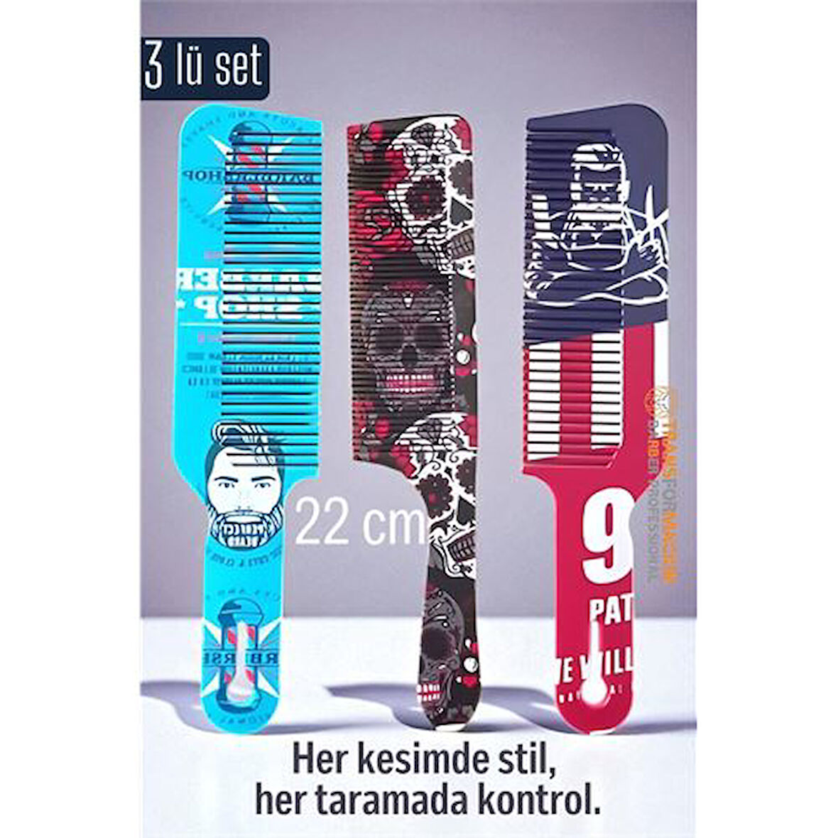 Saç Kesim Tarağı – Özel Tasarım 22 cm 3’lü Berber Tarağı Seti – Antistatik & Isıya Dayanıklı