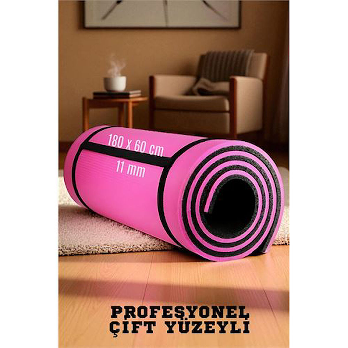 Pilates Matı- Spor Matı - Yoga Matı 11 mm Çift Taraflı Pembe
