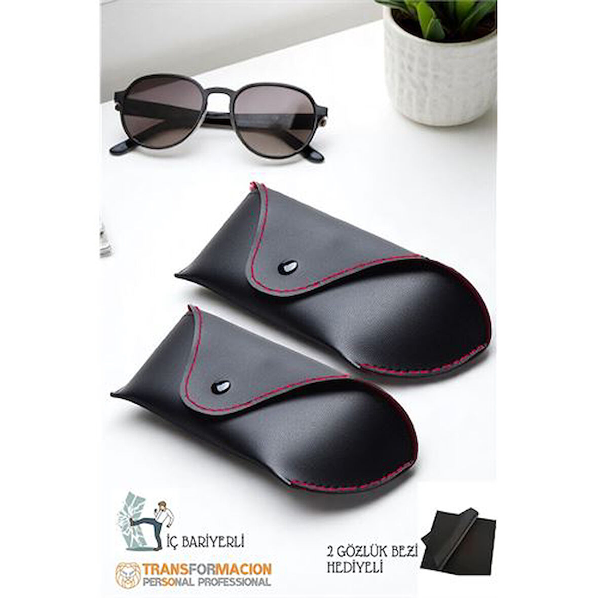Korumalı Deri Gözlük Kabı Korumalı Gözlük Koruma Kılıfı 2 li SET