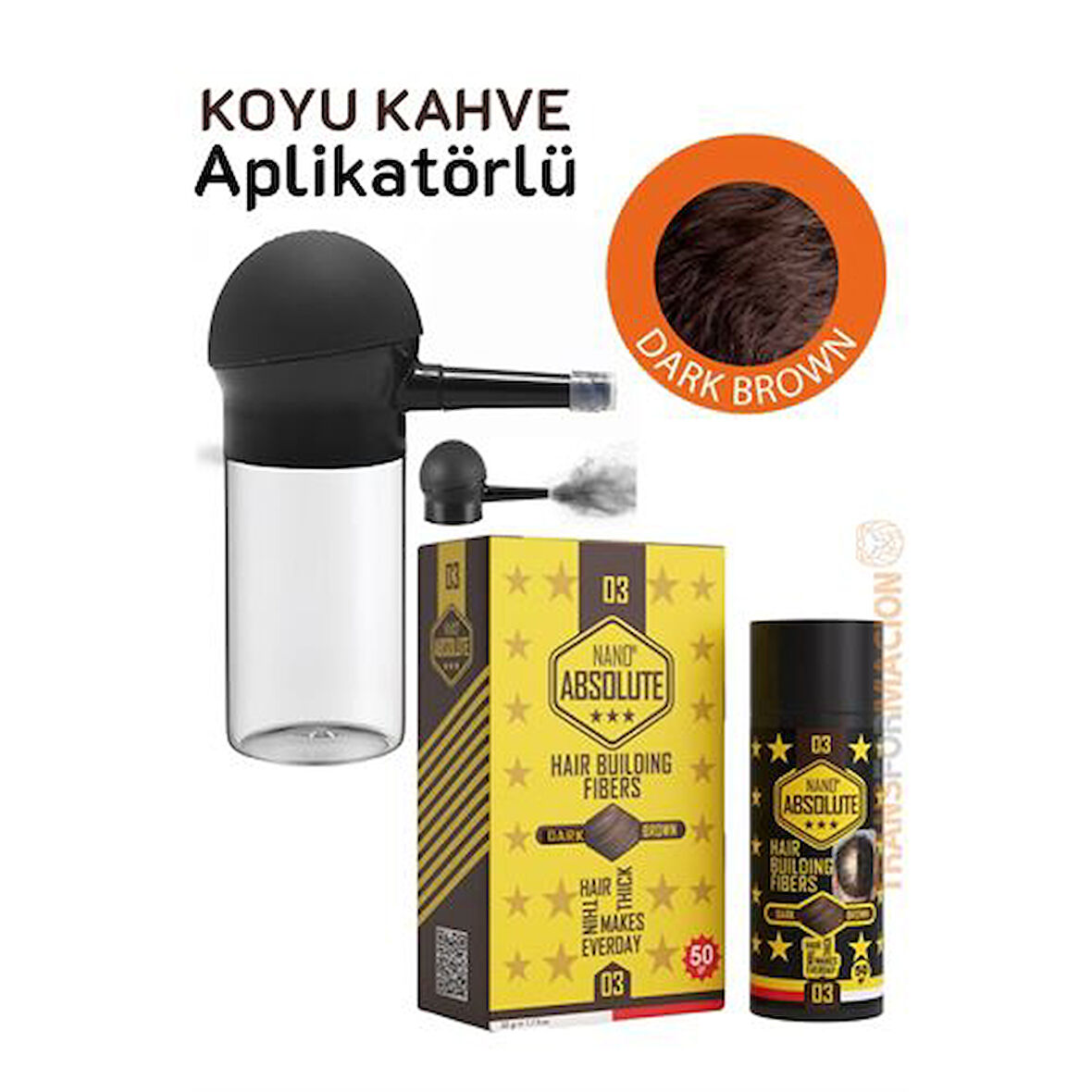 Aplikatörlü Saç Dolgunlaştırıcı Fiber Topik Toz KOYU TON KAHVERENGİ
