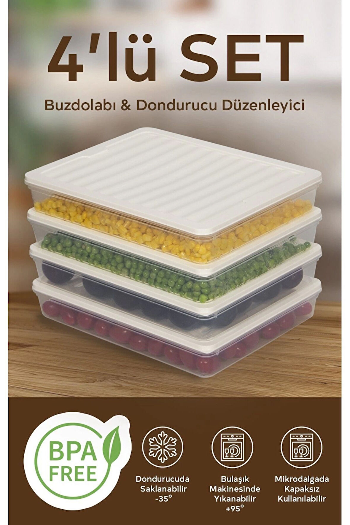 4'lü Set 2400 ml Buzdolabı Düzenleyici Buzluk Ve Mikrodalga Saklama Kabı