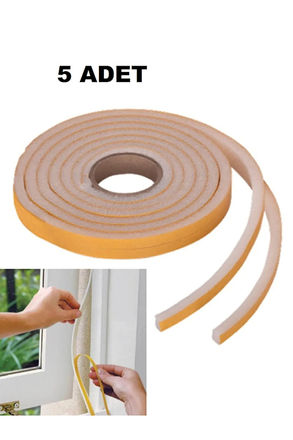 5 Adet Pencere Isı Yalıtım Süngeri Yapışkanlı Pencere Rüzgar Bandı (5 Adet x 5Metre)